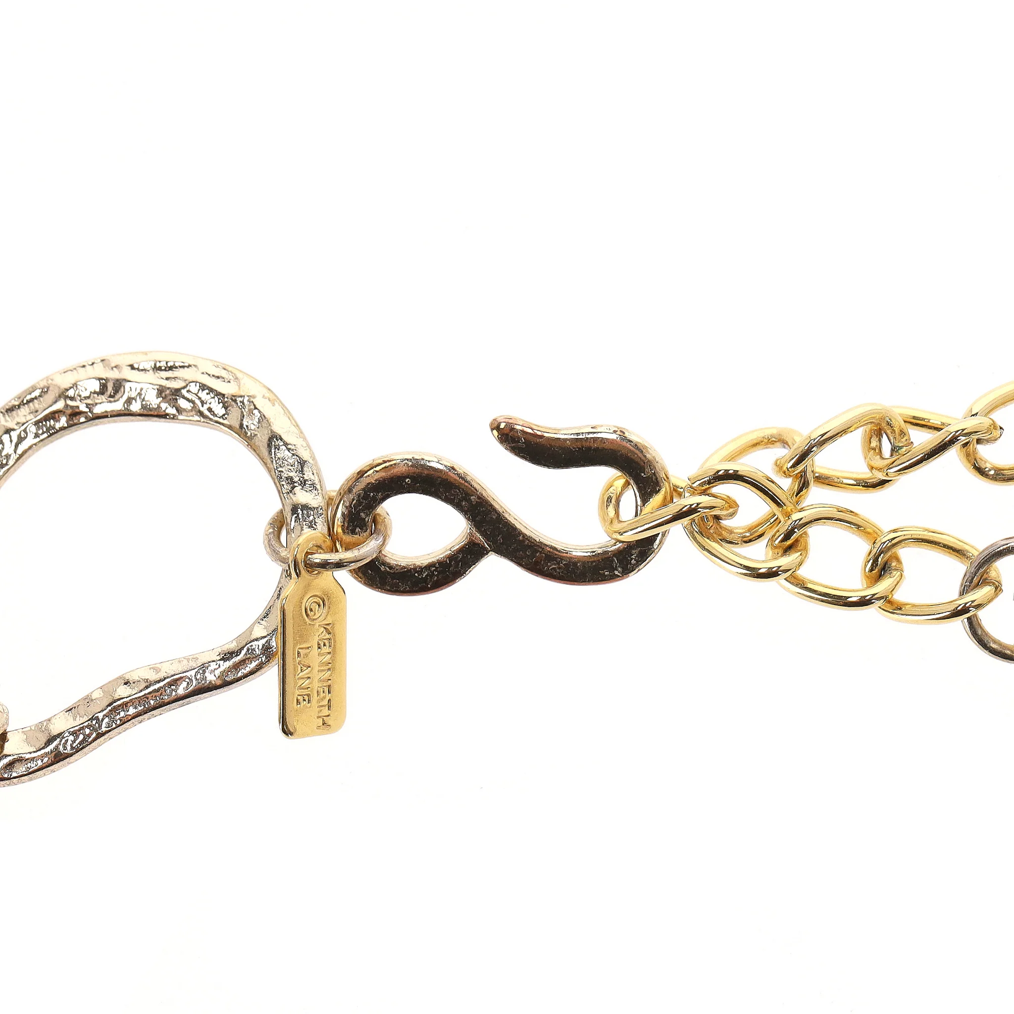 Kenneth Lane 1980's Vintage Gold Plated Hammered Links Double-Layered Necklace - Image 7