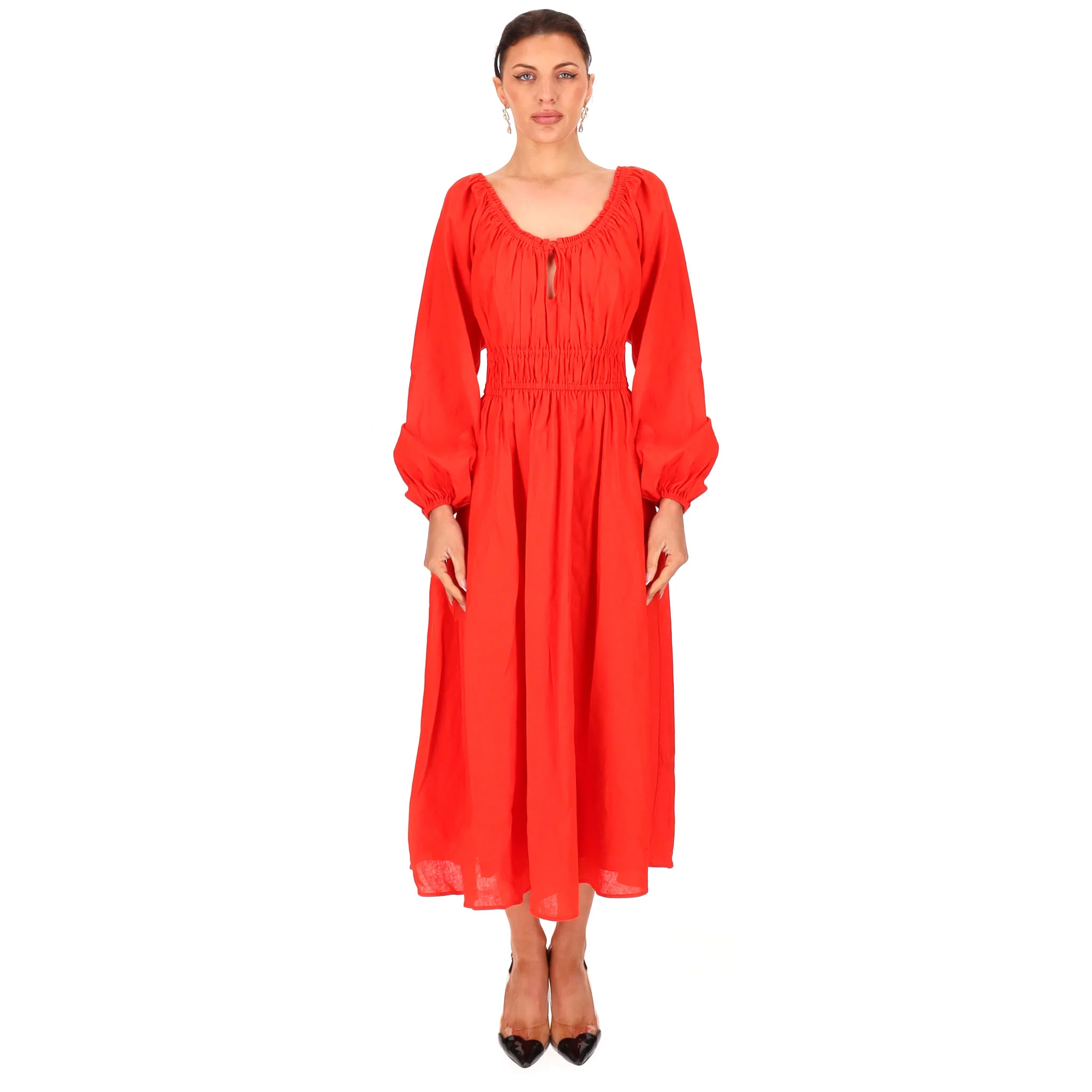 Kitri Linen & Cotton Blend Midi Dress With Balloon Sleeves. Size 12UK - Image 2
