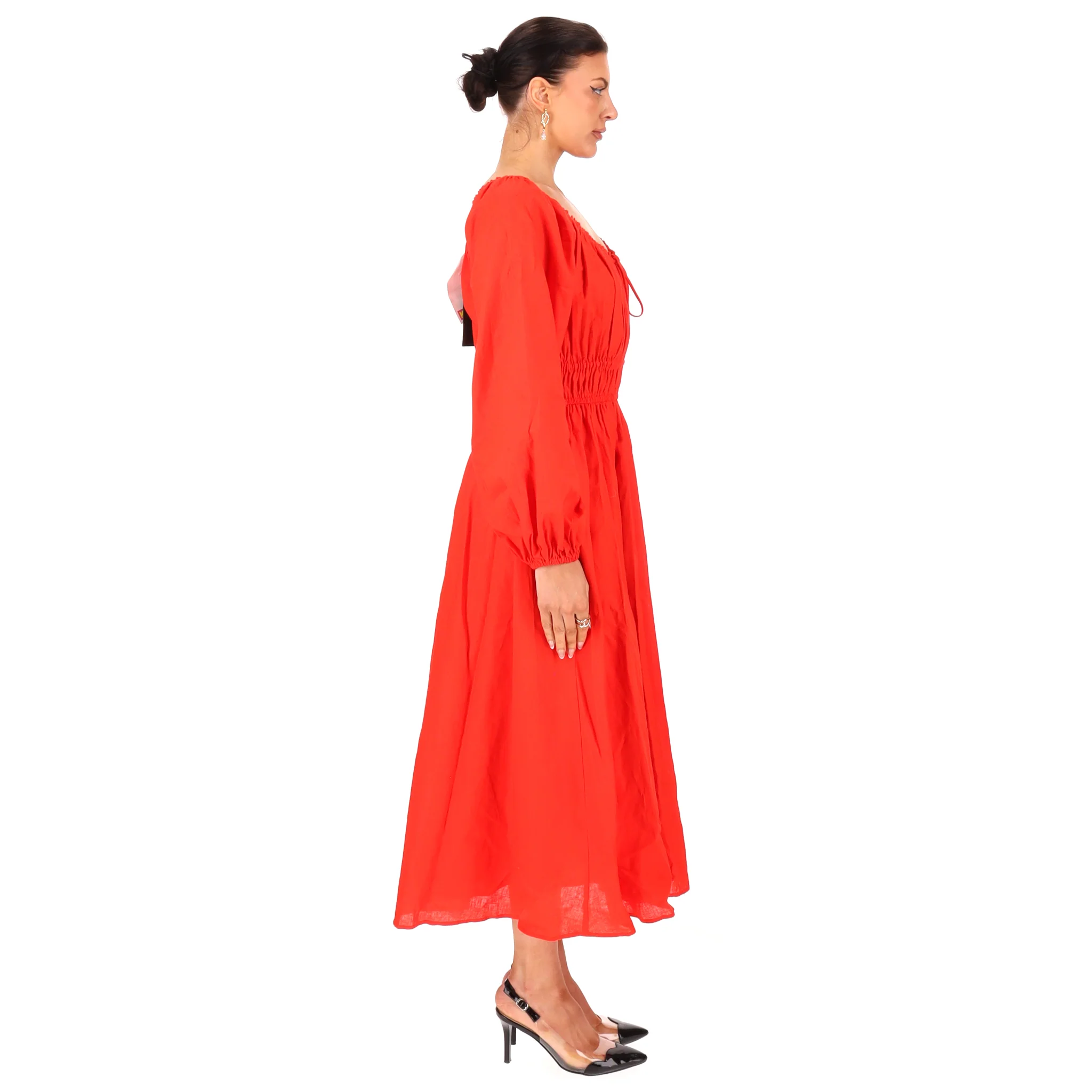 Kitri Linen & Cotton Blend Midi Dress With Balloon Sleeves. Size 12UK - Image 3