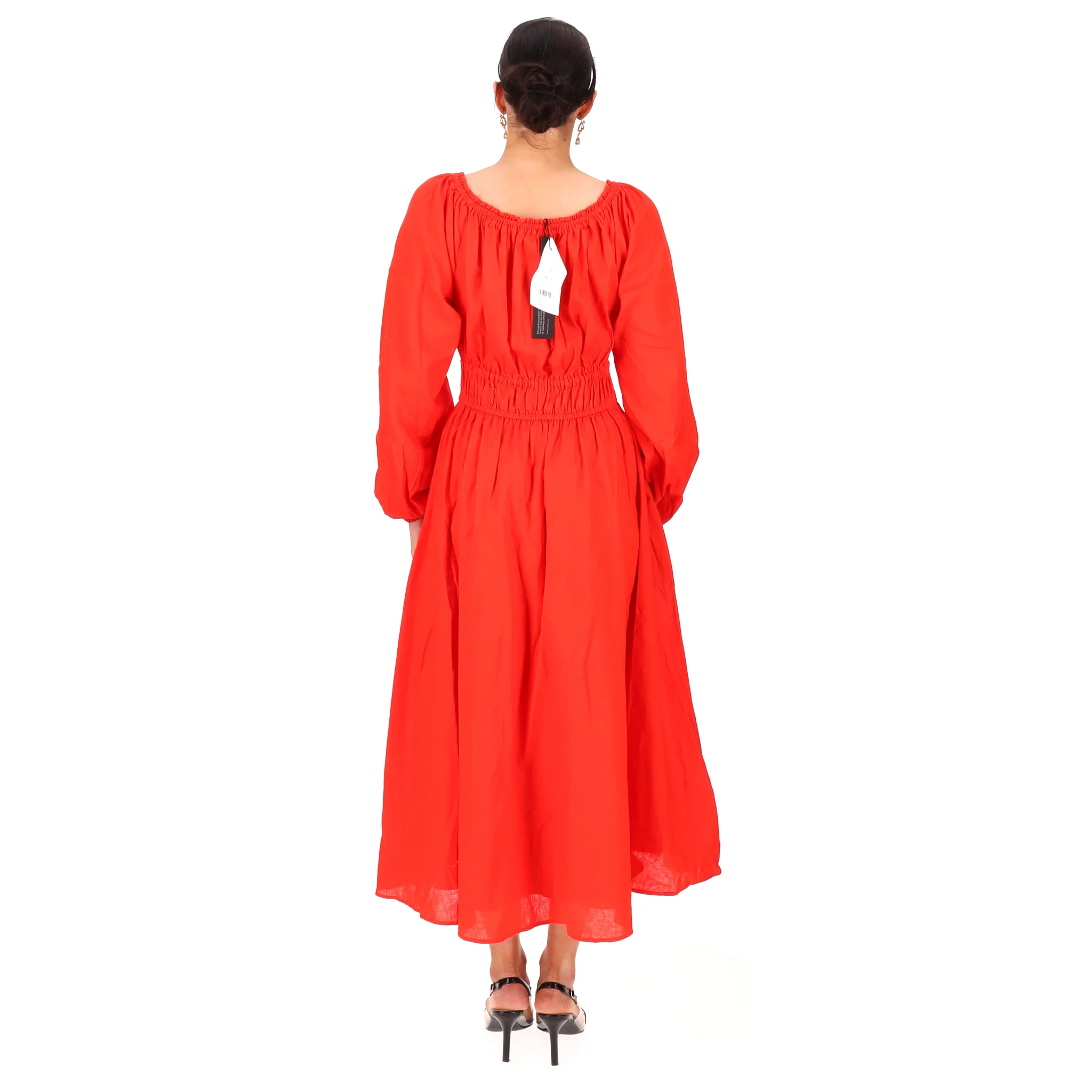 Kitri Linen & Cotton Blend Midi Dress With Balloon Sleeves. Size 12UK - Image 4
