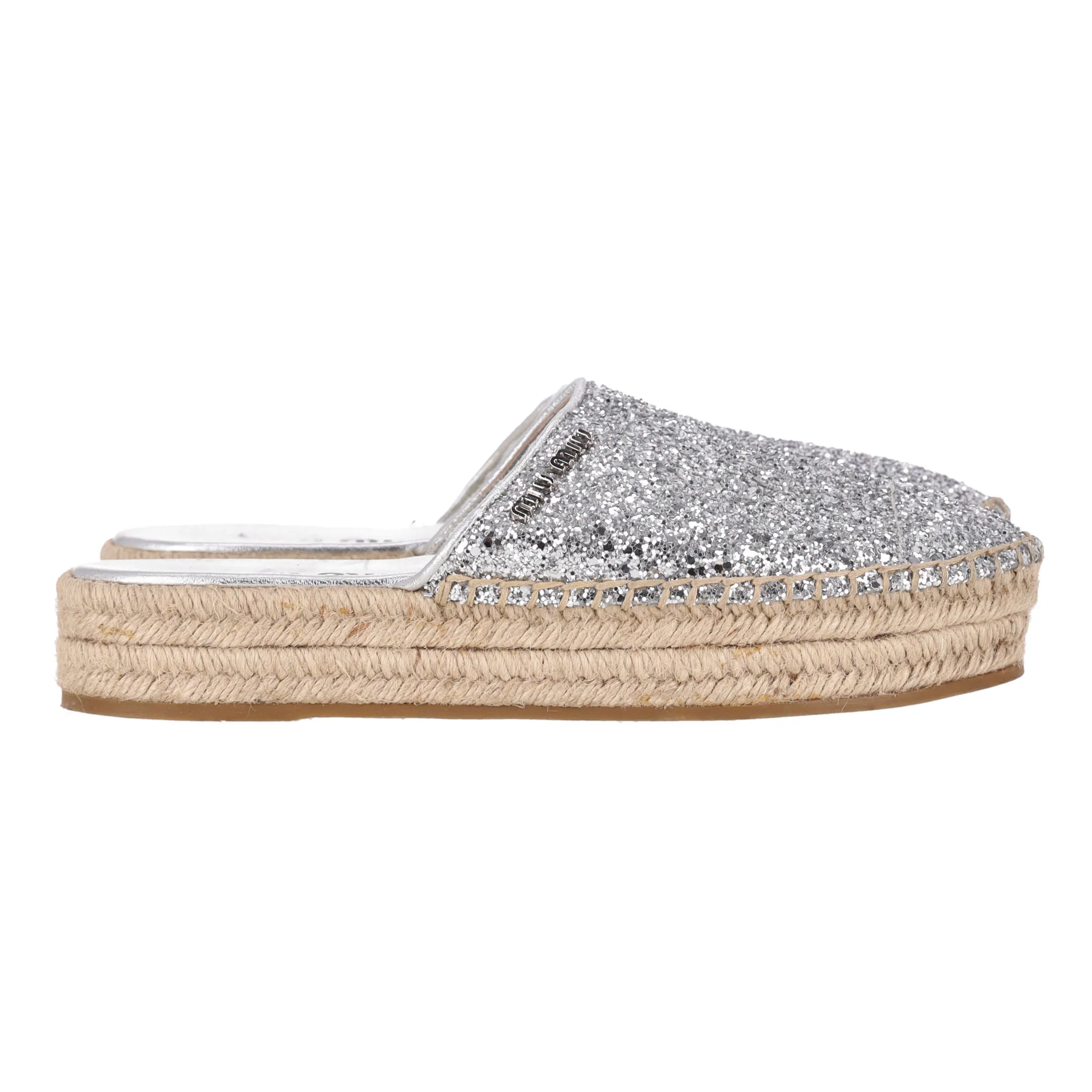 Miu Miu Glitter Platform Espadrille Mules. Size 38.5 - Image 4