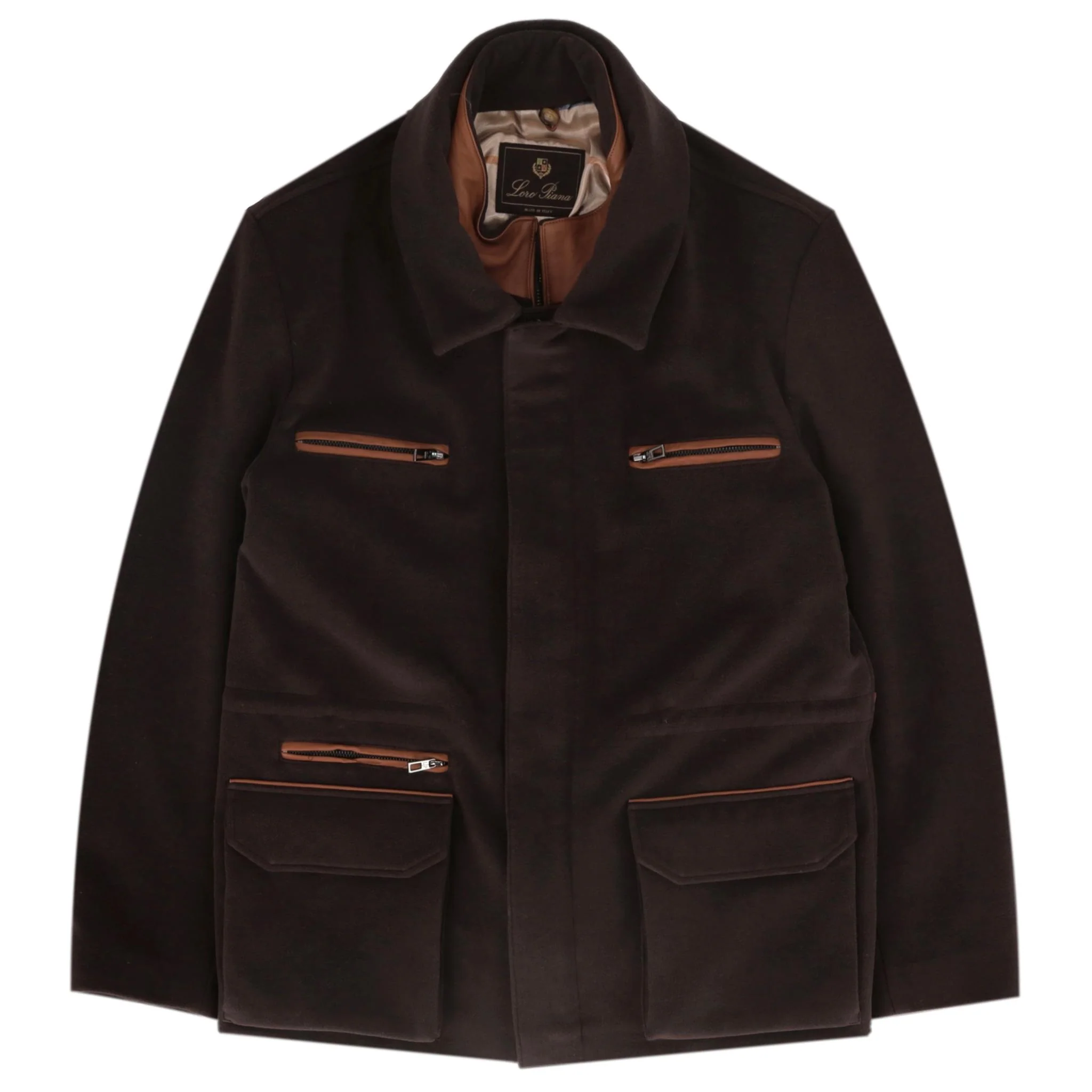 Loro Piana Rarest Vicuna Wool Storm System Field Jacket With Leather Trim. Size L