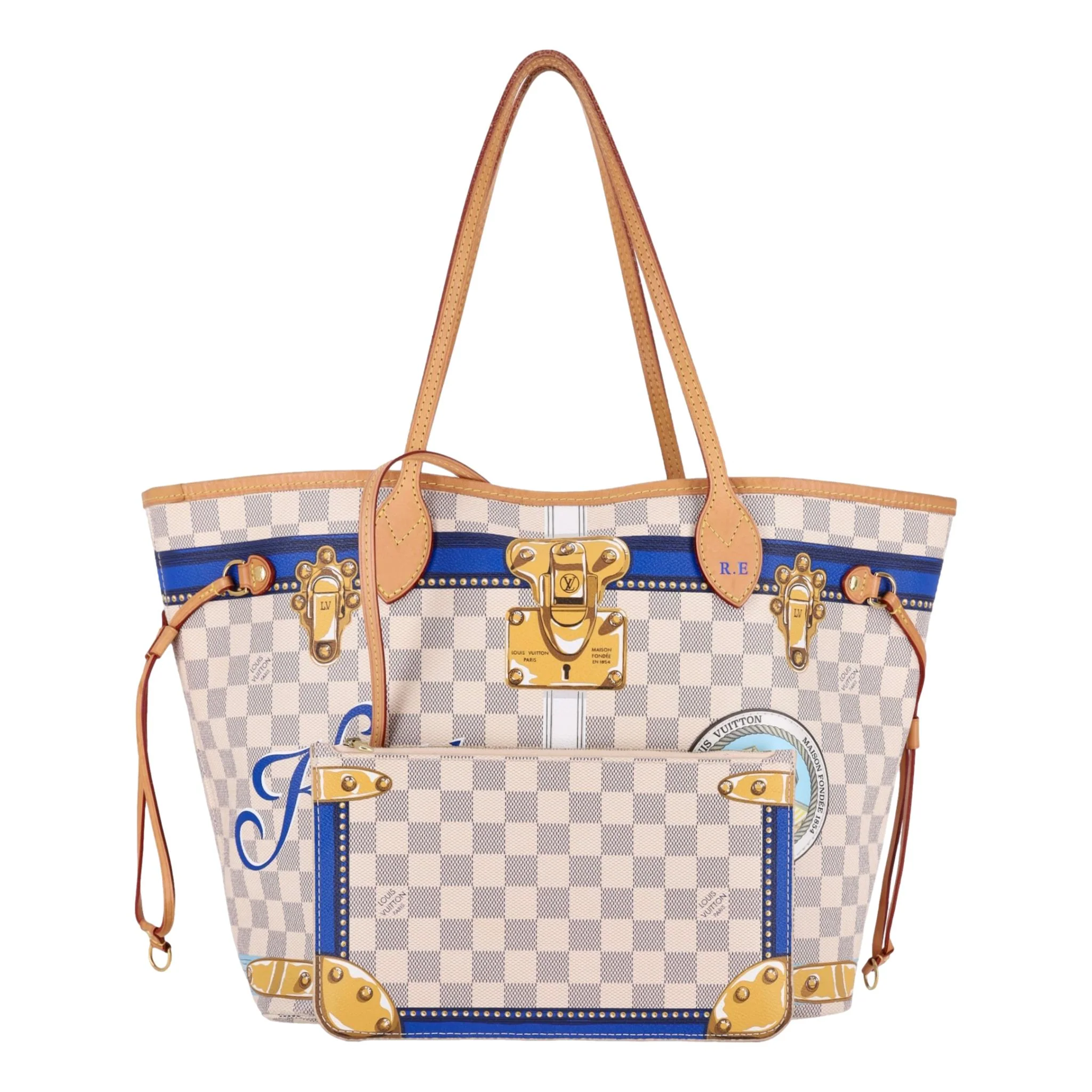 Louis Vuitton Limited Edition Damier Azur Summer Trunks Knokke Neverfull MM Bag & Pochette - Image 2