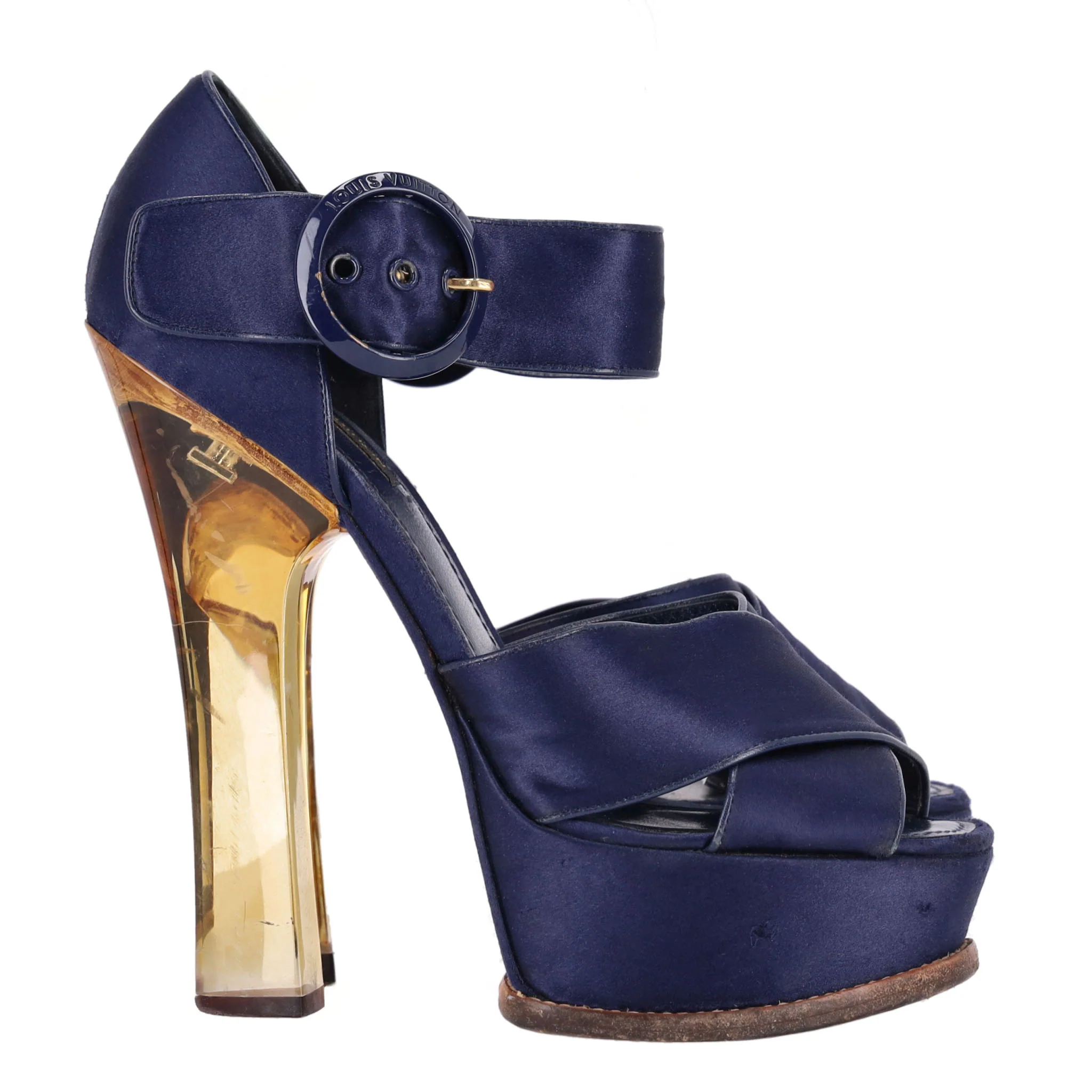 Louis Vuitton Satin 'Florida' Platform Sandals With A Lucite Heel. Size 39 - Image 3