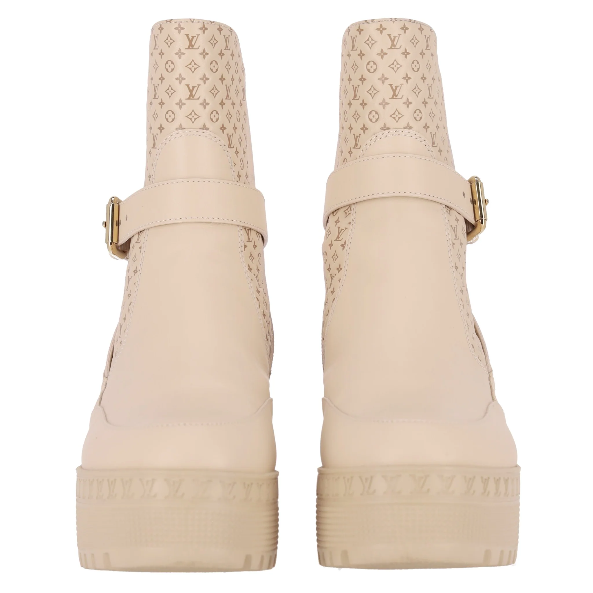 Louis Vuitton Suede 'LV'  Logo Embossed Laureate Platform Desert Boots. Size 37 - Image 3