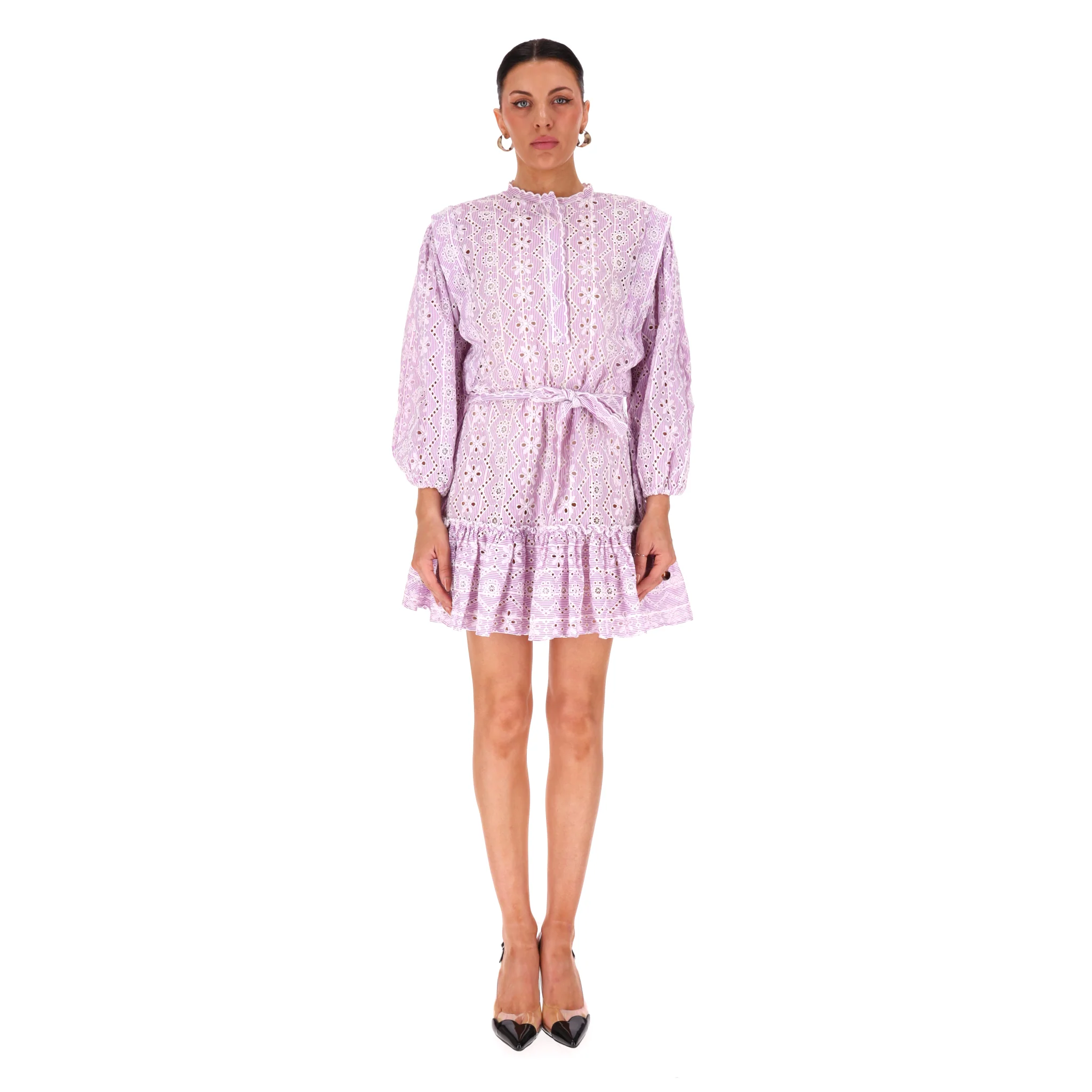 Maje Broderie Anglaise Cotton Mini Dress. Size 38FR - Image 2