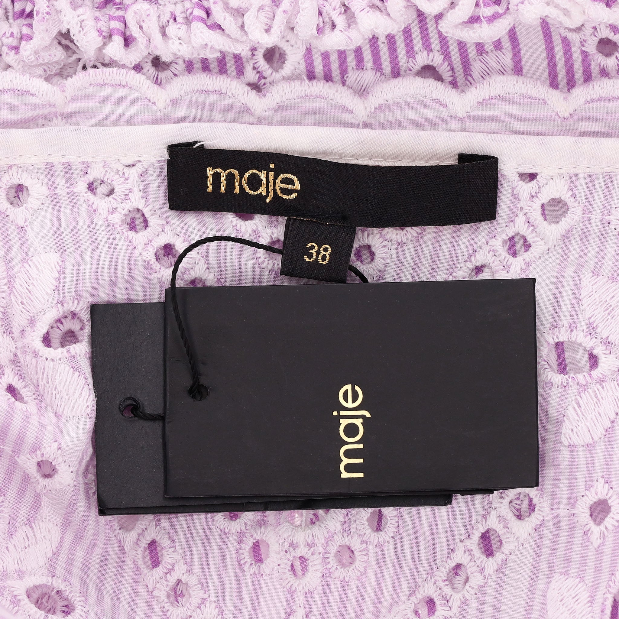 Maje Broderie Anglaise Cotton Mini Dress. Size 38FR - Image 5
