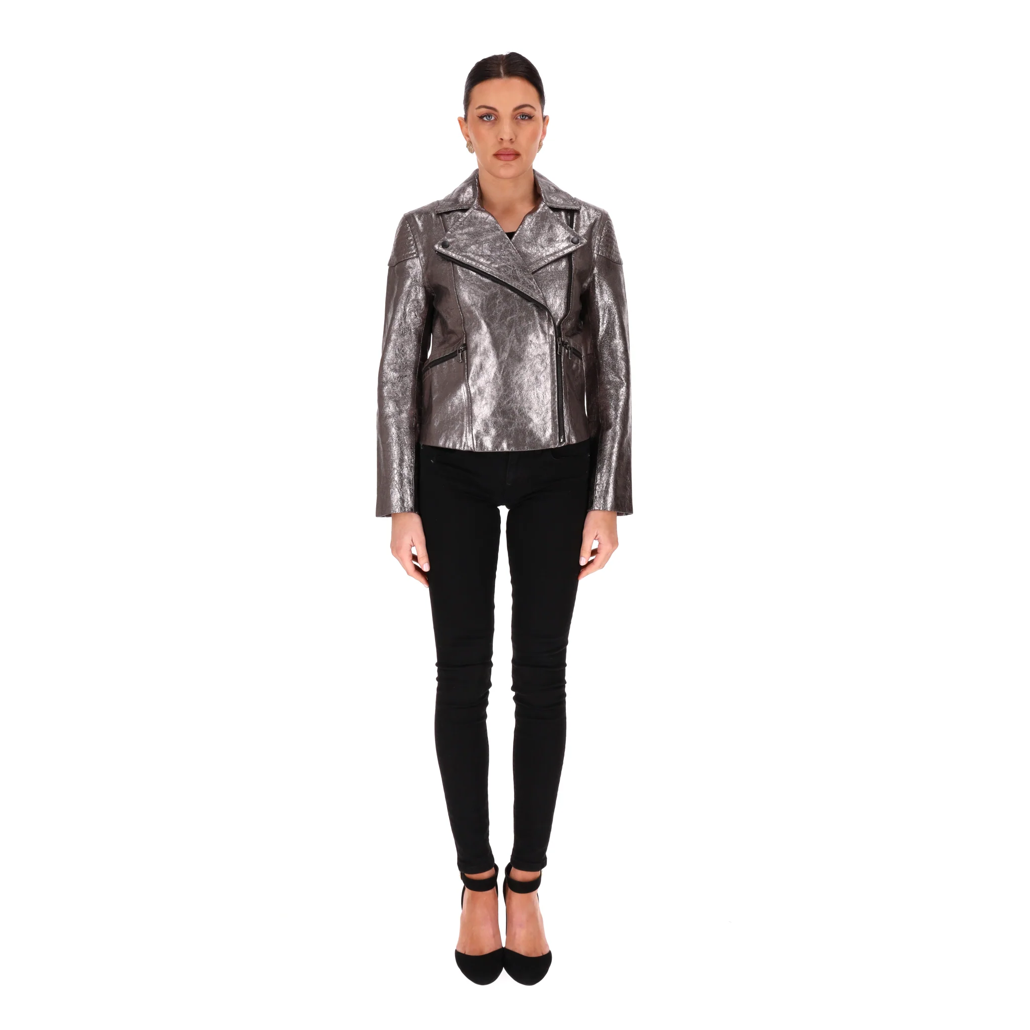 Marc By Marc Jacobs Metallic Leather Biker Jacket. Size S - Image 2