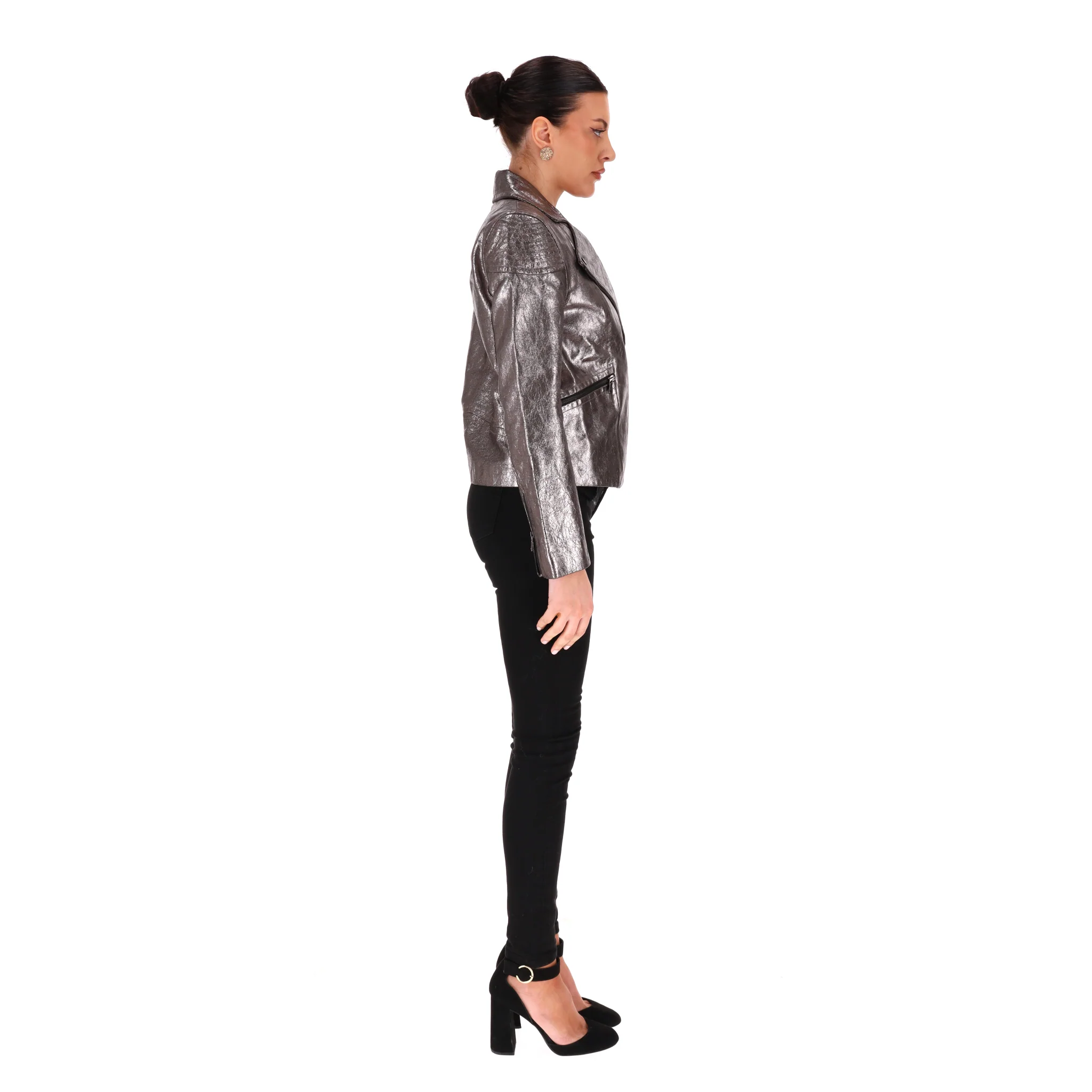 Marc By Marc Jacobs Metallic Leather Biker Jacket. Size S - Image 3