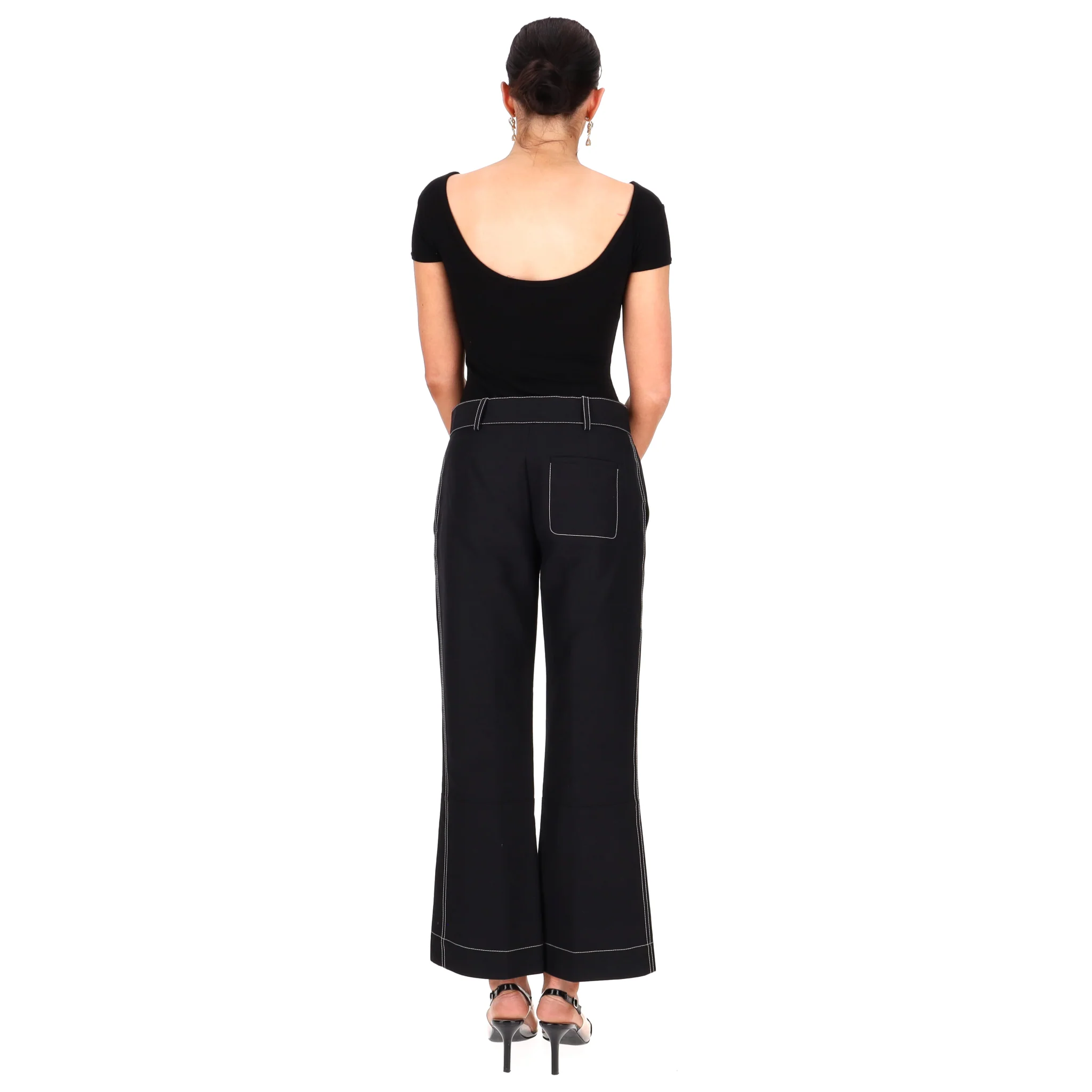 Marni Contrast-Stitching Cropped Flared Trousers. Size 40IT - Image 4