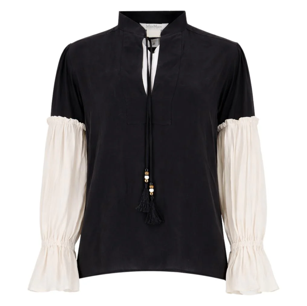 Max Mara Tasseled Two-Tone Silk Top. Size 42IT