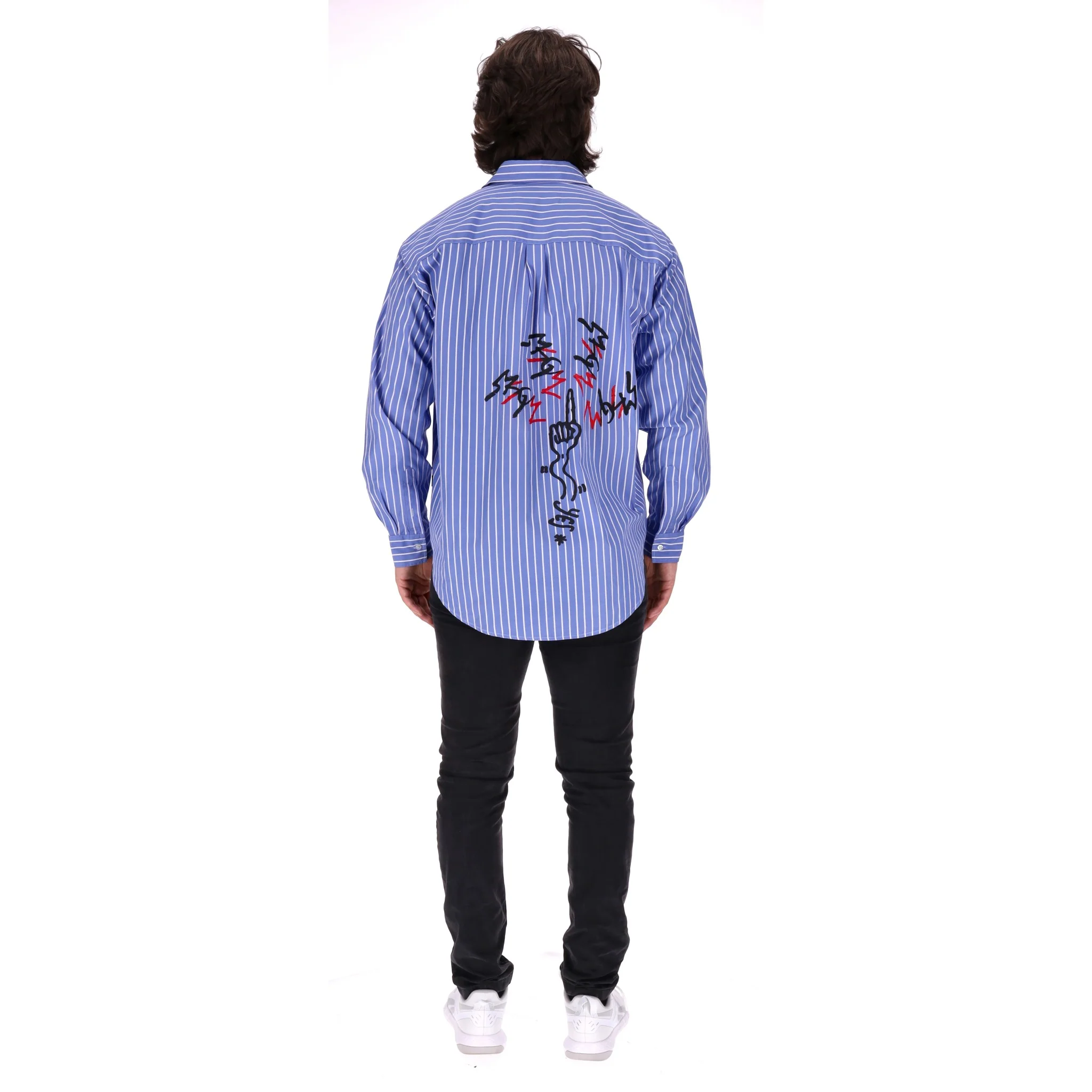 MSGM Cotton Striped Graphic Print Shirt. Size 40 - Image 4