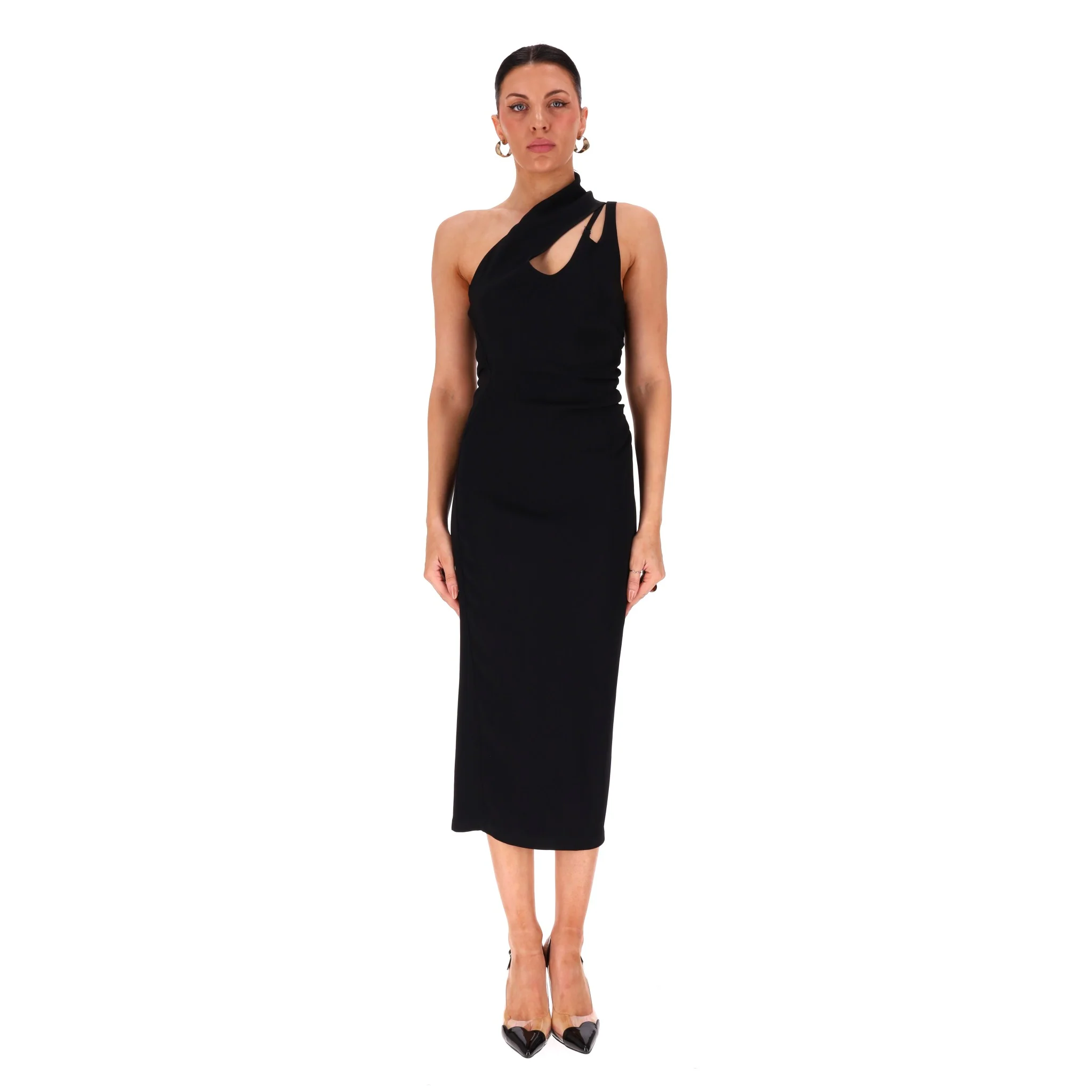 Mugler Asymmetric Cut-Out Neckline Bodycon Dress. Size 40FR - Image 2