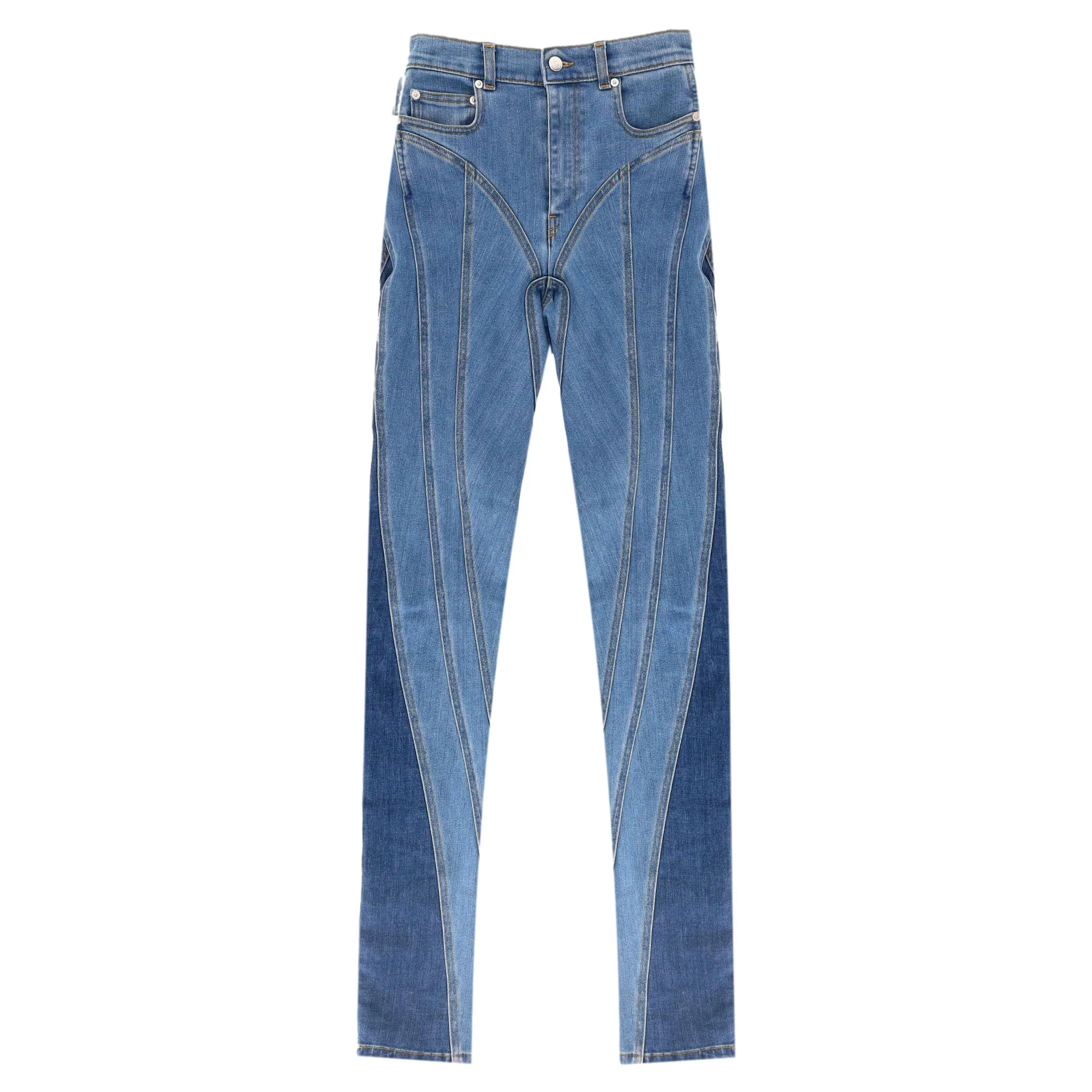 Mugler Two-Tone Skinny Spiral Jeans. Size 36FR
