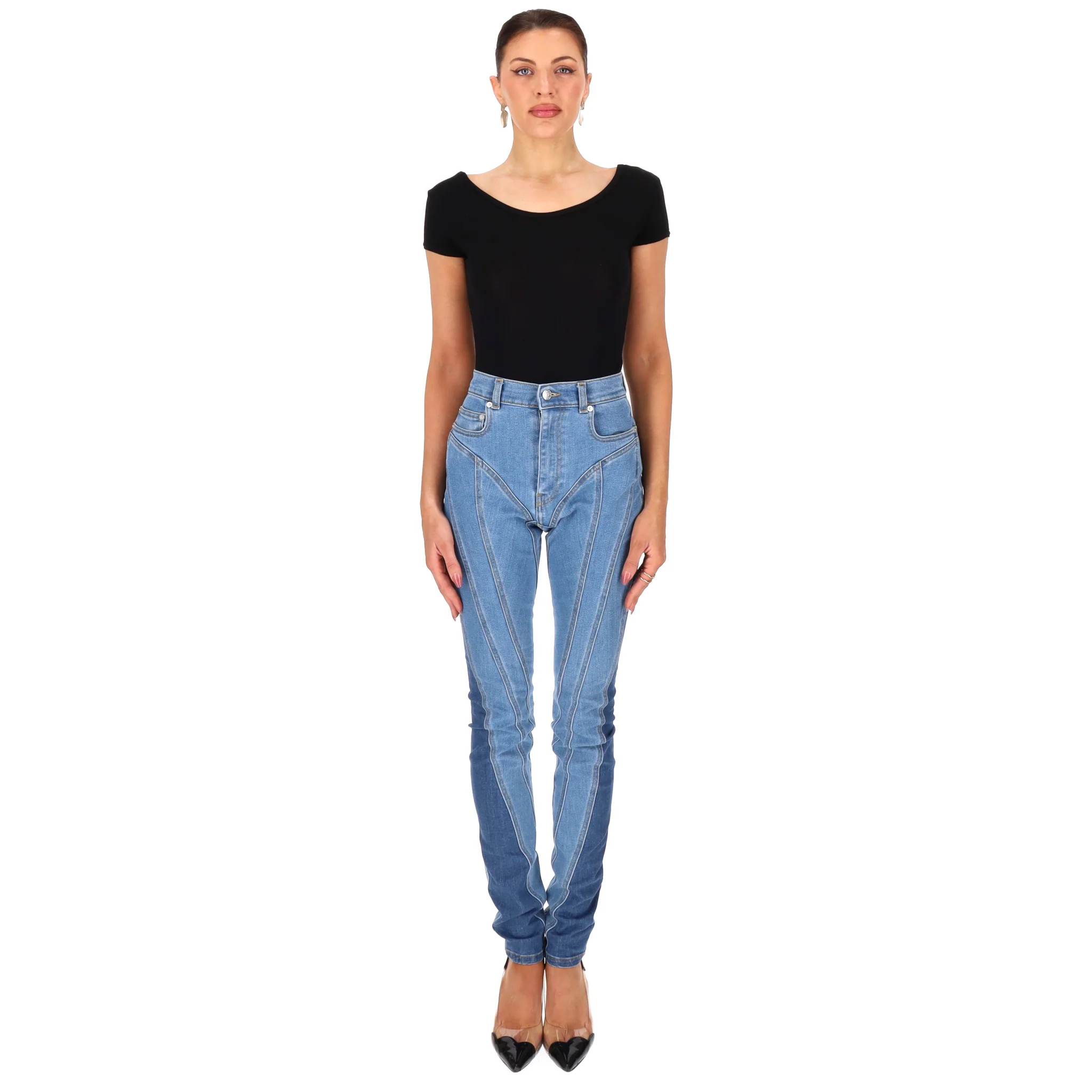 Mugler Two-Tone Skinny Spiral Jeans. Size 36FR - Image 2