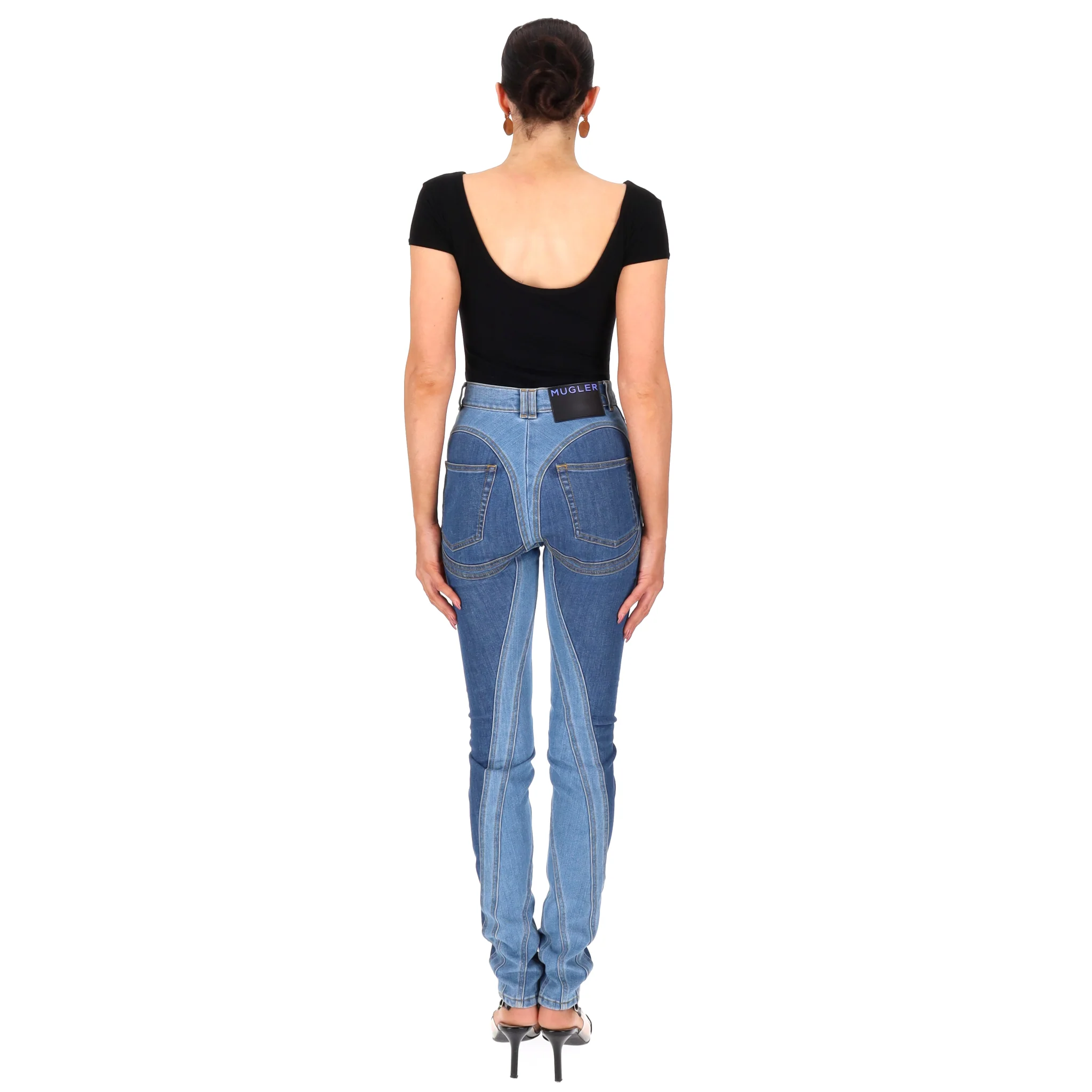Mugler Two-Tone Skinny Spiral Jeans. Size 36FR - Image 4