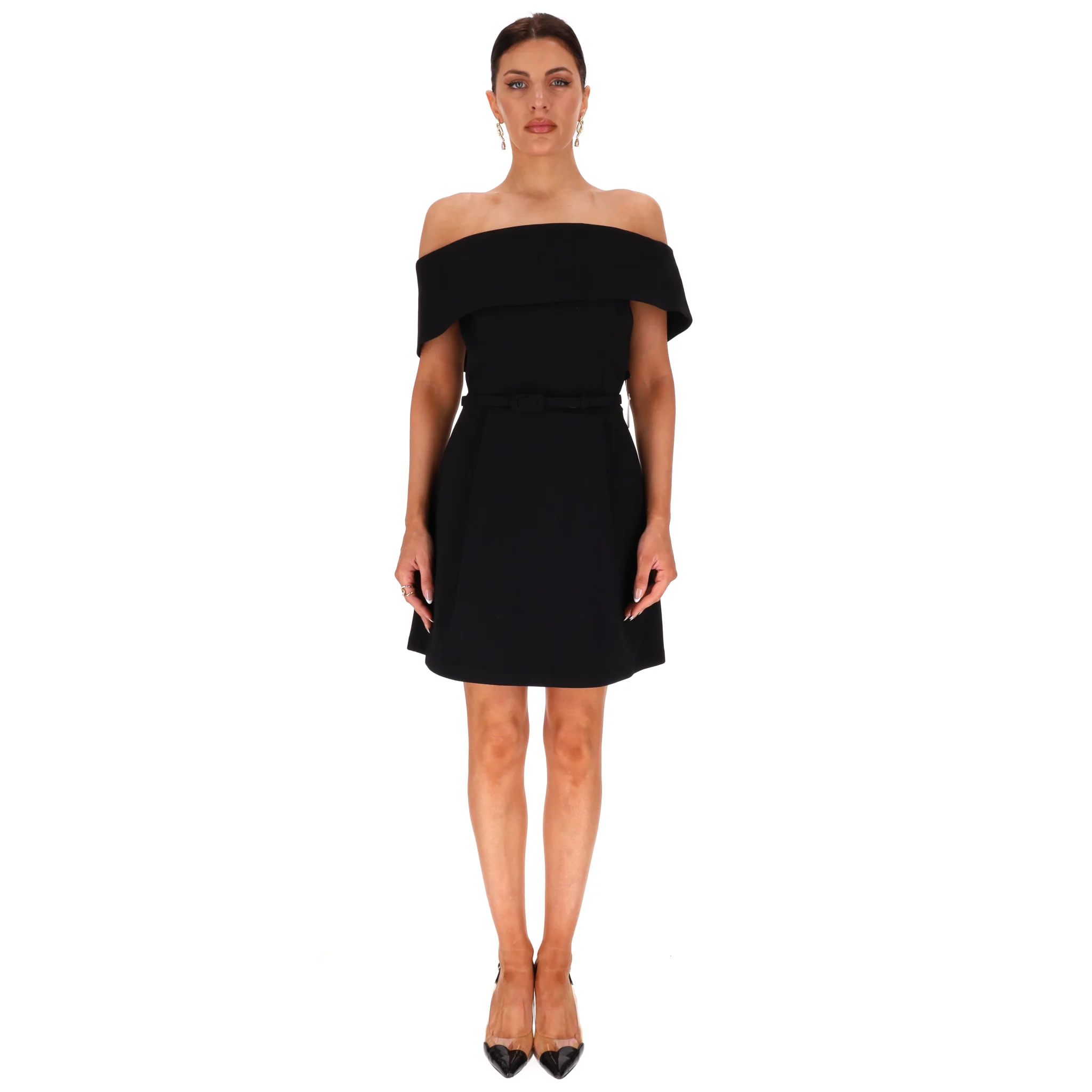 Nadine Merabi Off-The-Shoulder Belted Crepe Mini Dress. Size 10UK - Image 2