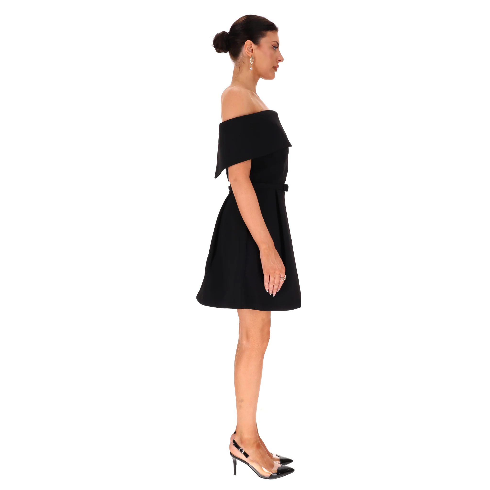 Nadine Merabi Off-The-Shoulder Belted Crepe Mini Dress. Size 10UK - Image 3