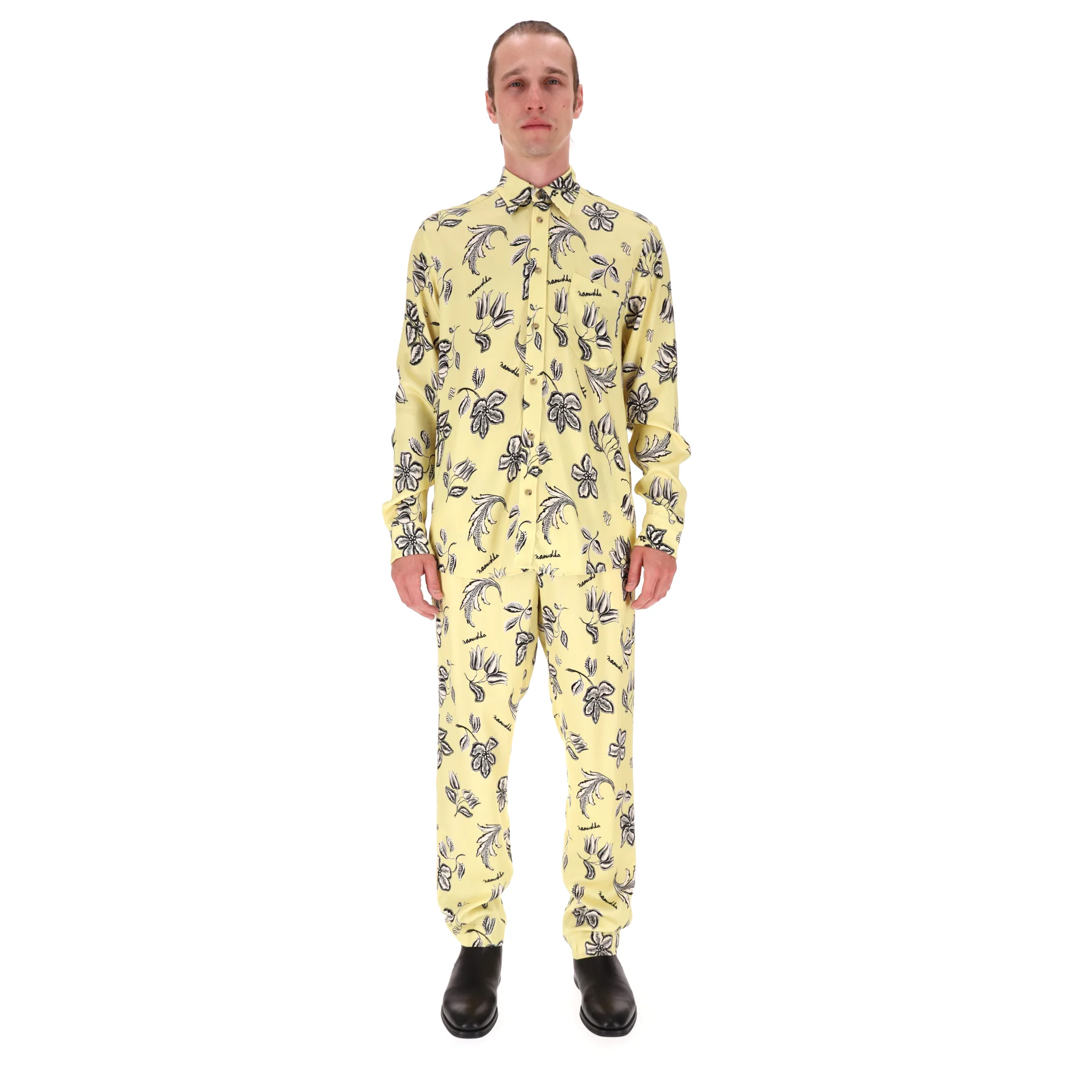 Nanushka Floral-Print Satin Shirt & Trousers Suit/Set. Size S - Image 2