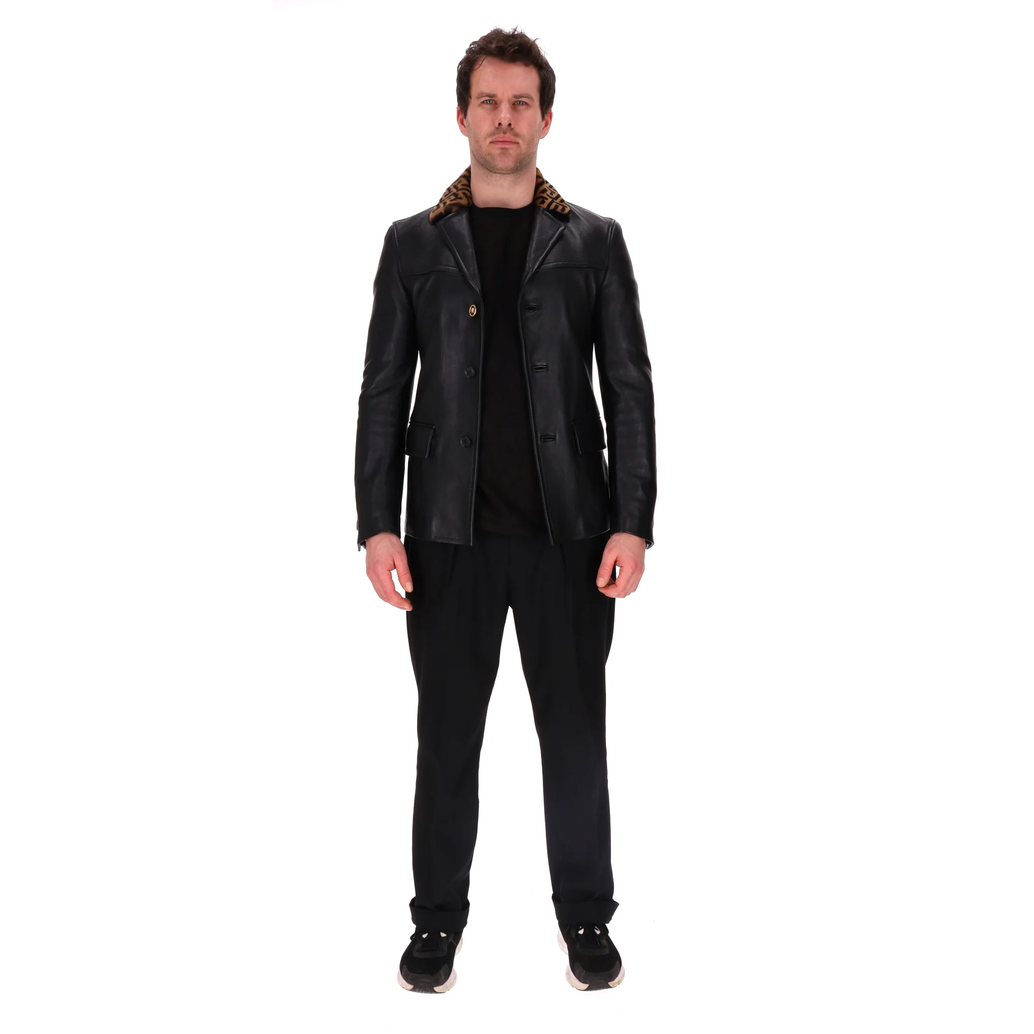 Versace Lambskin Leather Jacket With Greca Fur Collar. Size 46IT - Image 2