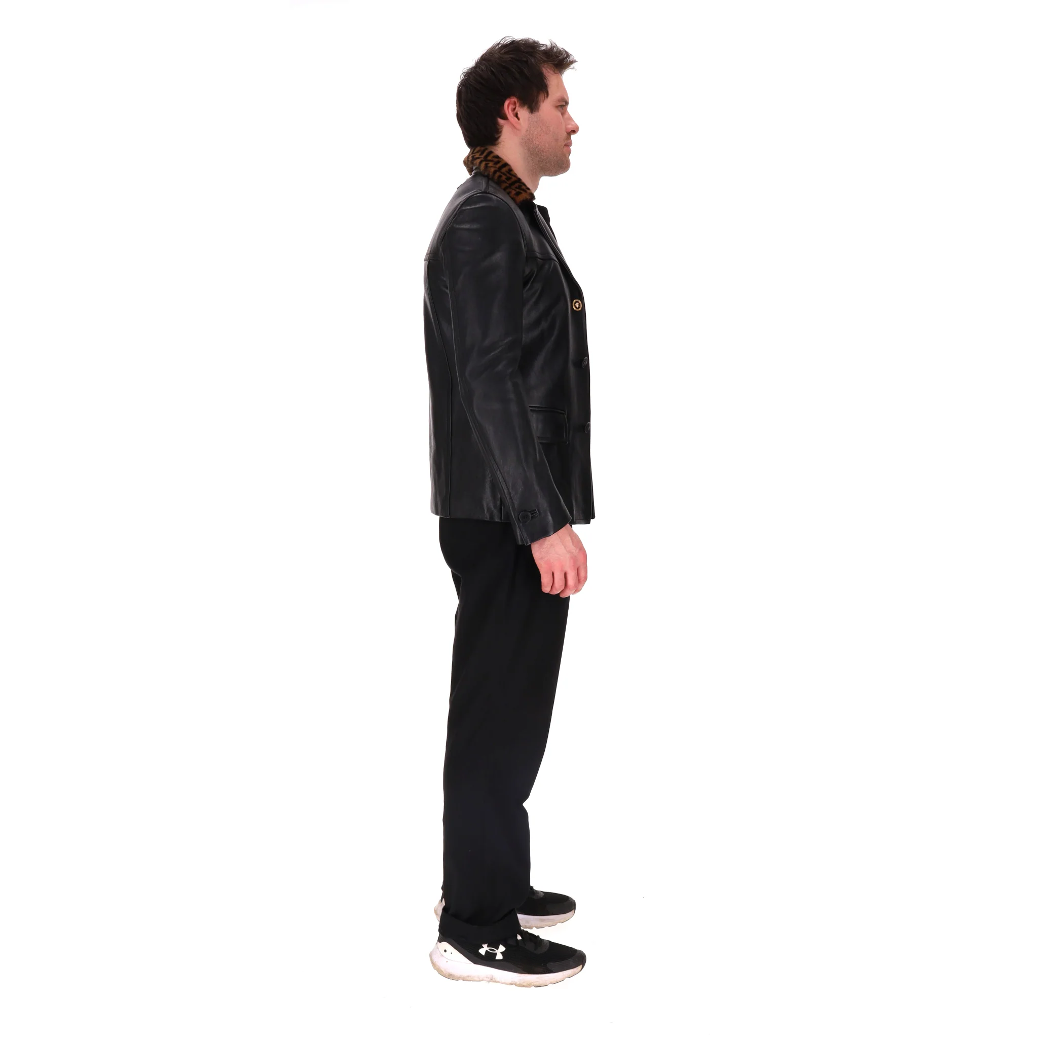 Versace Lambskin Leather Jacket With Greca Fur Collar. Size 46IT - Image 3