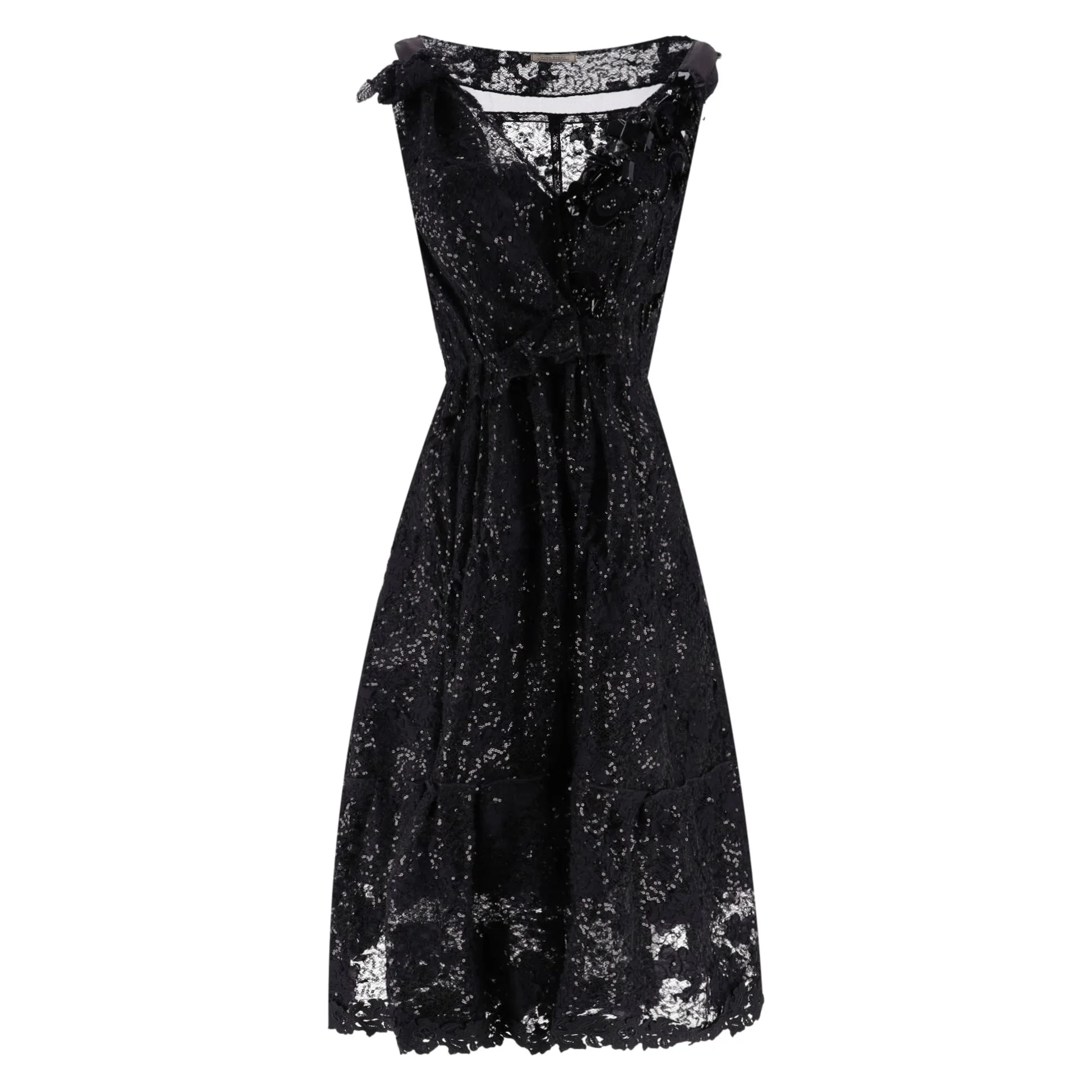 Nina Ricci Bead, Sequin & Lace Hand-Embellished Silk Dress. Size 40FR