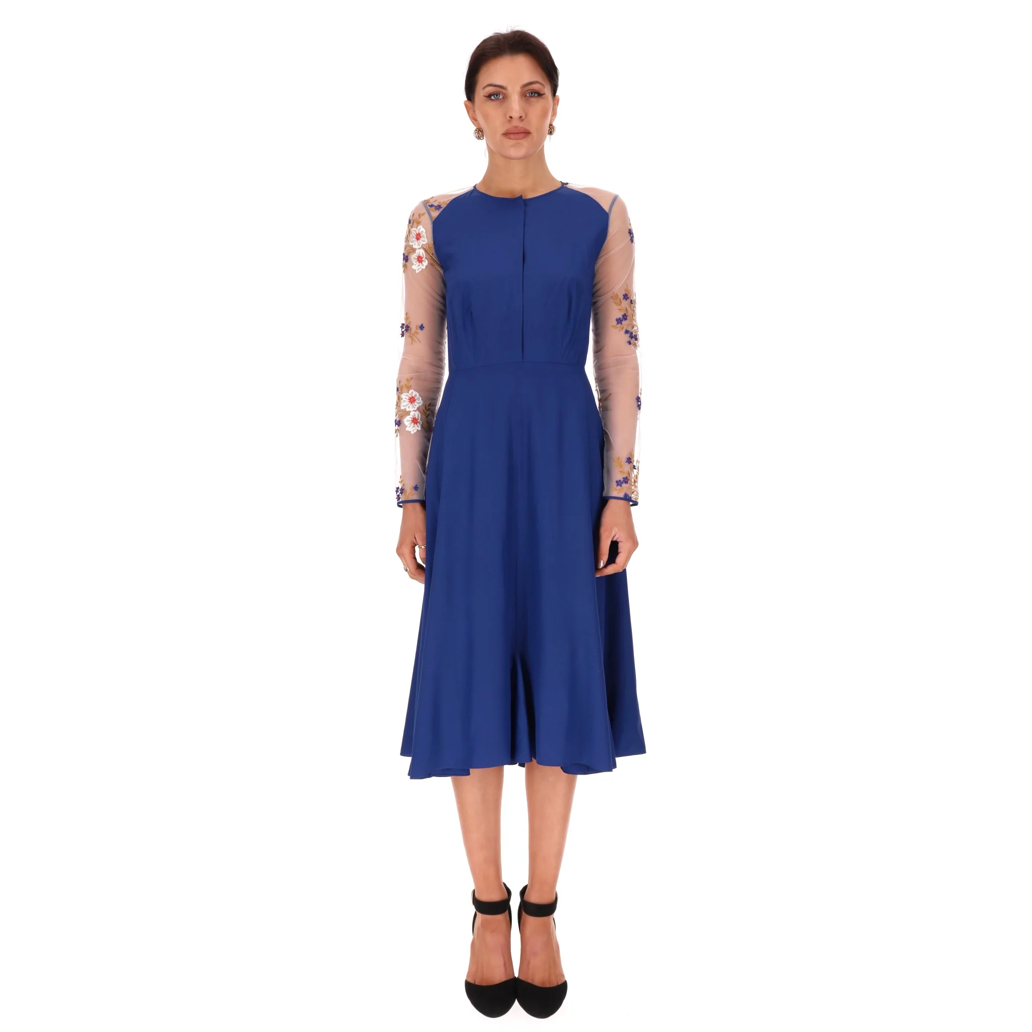 Nina Ricci Silk Dress With Sheer Floral Embroidery Detail. Size 36FR - Image 2