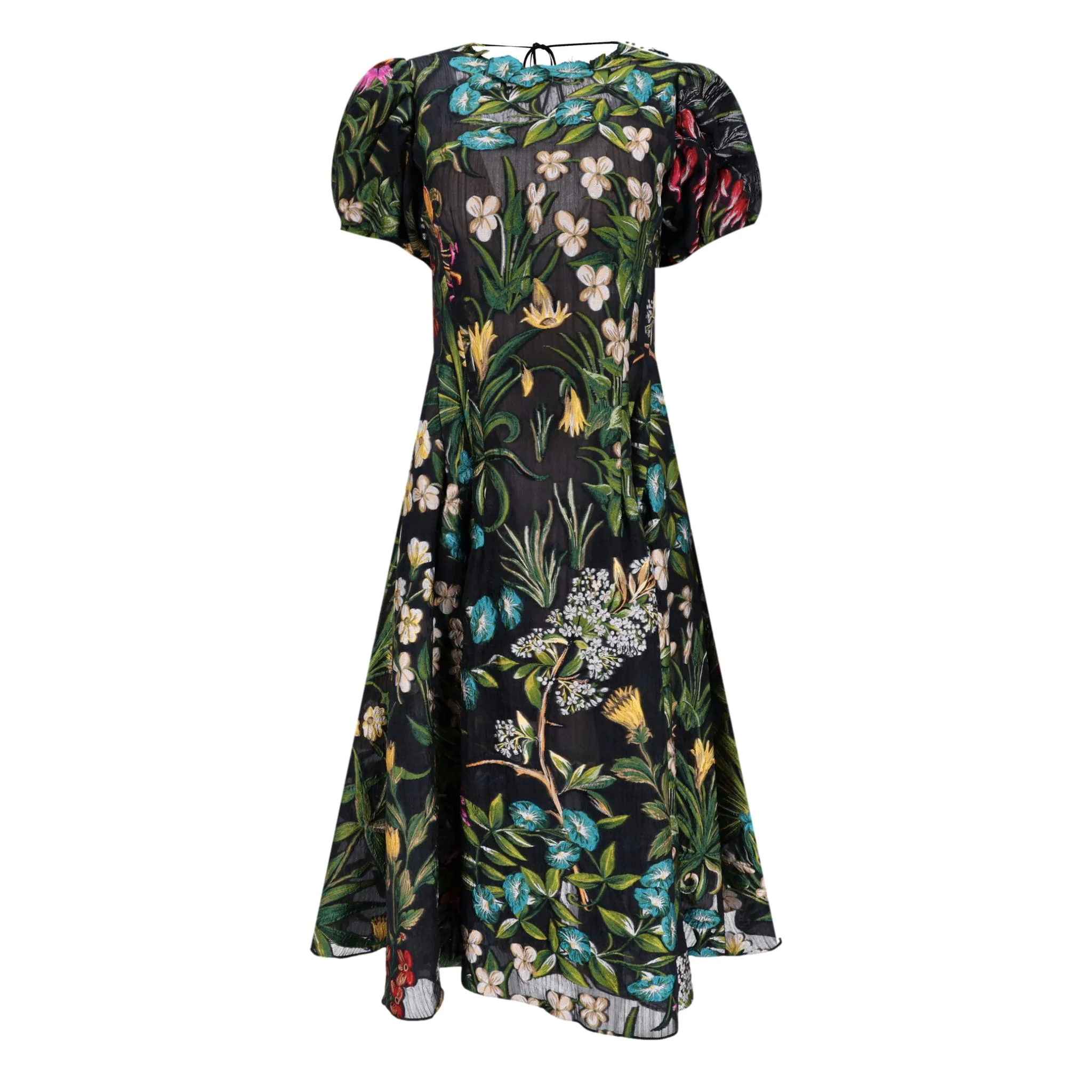 Oscar De La Renta Floral Tapestry Puff-Sleeve Silk Blend Dress. Size 8UK