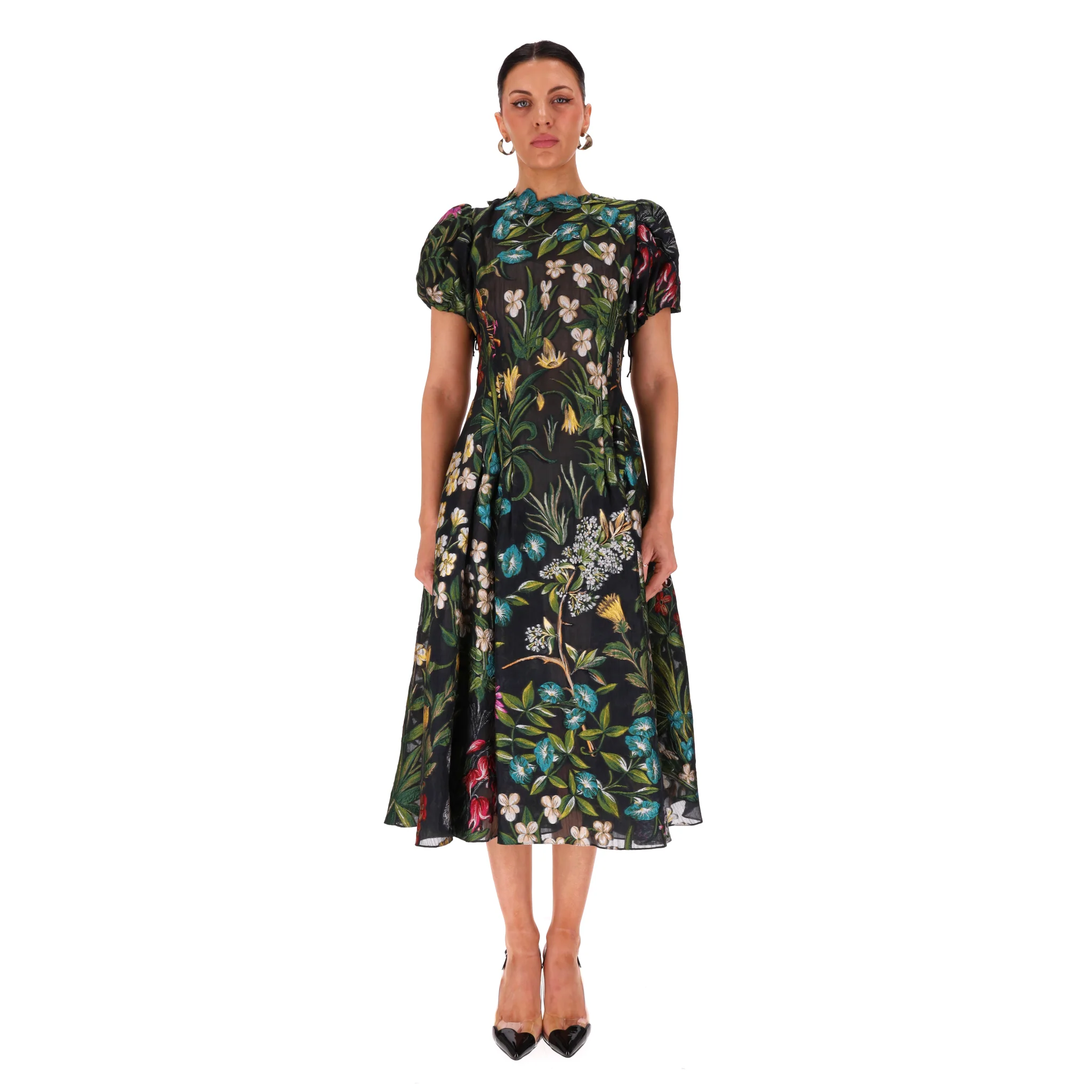 Oscar De La Renta Floral Tapestry Puff-Sleeve Silk Blend Dress. Size 8UK - Image 2