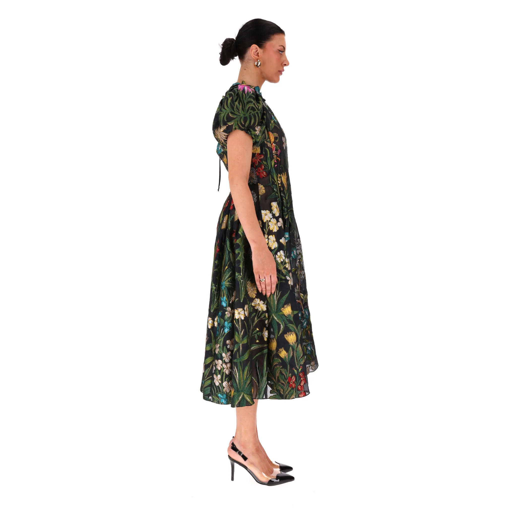 Oscar De La Renta Floral Tapestry Puff-Sleeve Silk Blend Dress. Size 8UK - Image 3