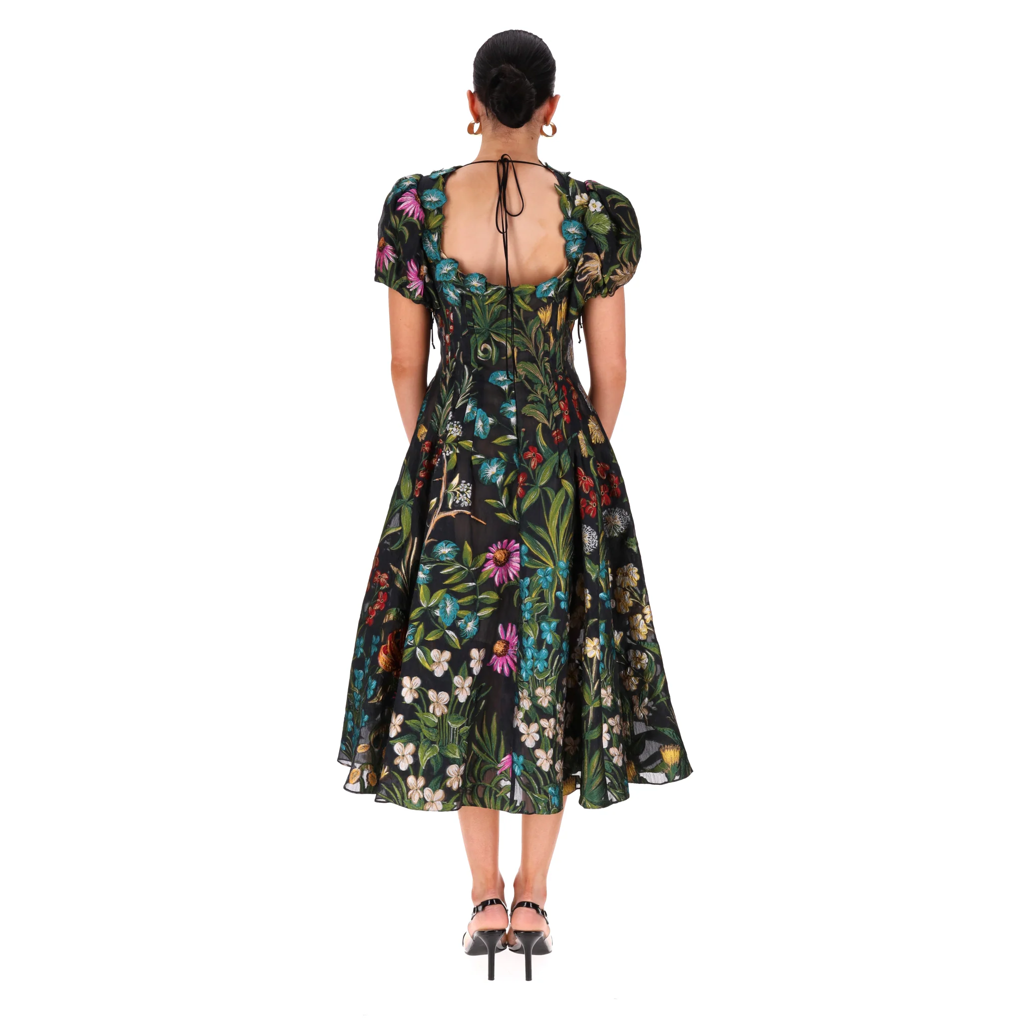 Oscar De La Renta Floral Tapestry Puff-Sleeve Silk Blend Dress. Size 8UK - Image 4