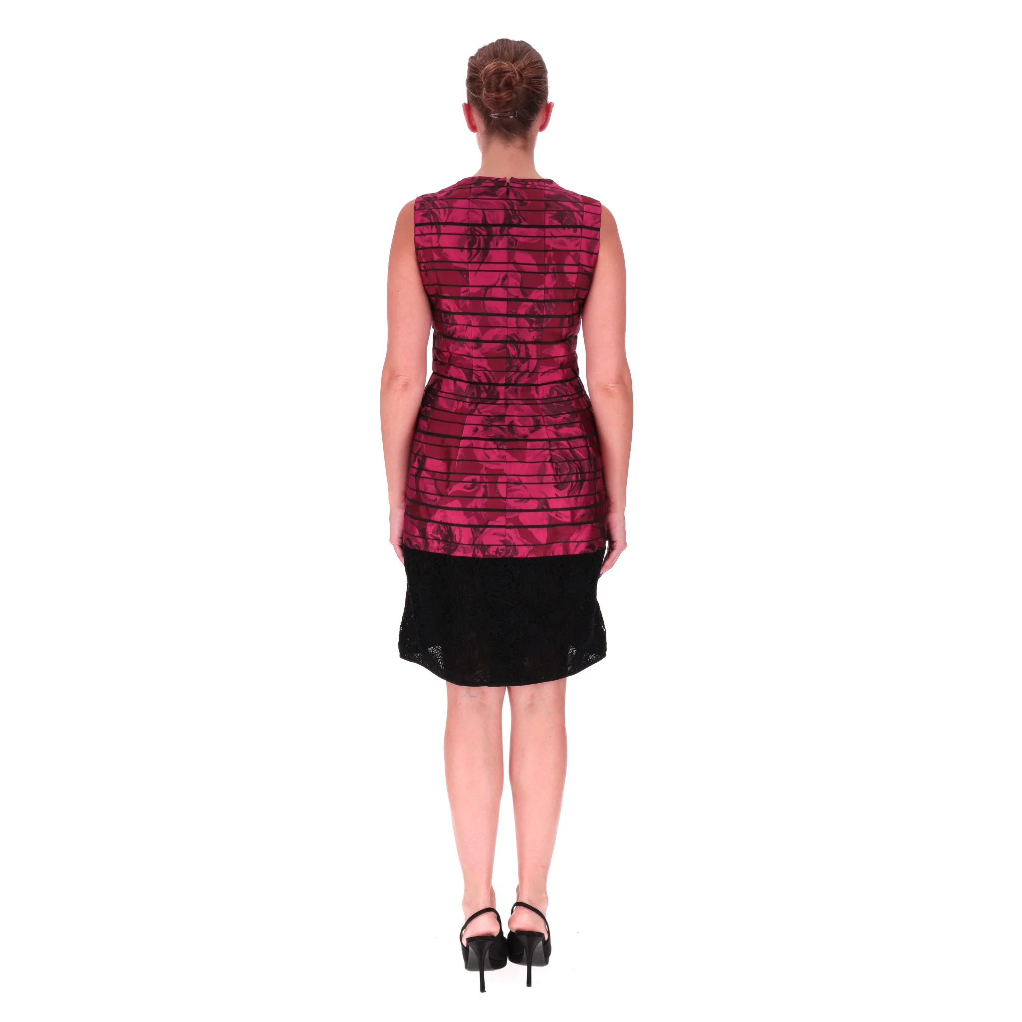 Oscar De La Renta Rose Print Lace Embellished Silk Blend Dress. Size 8US - Image 4