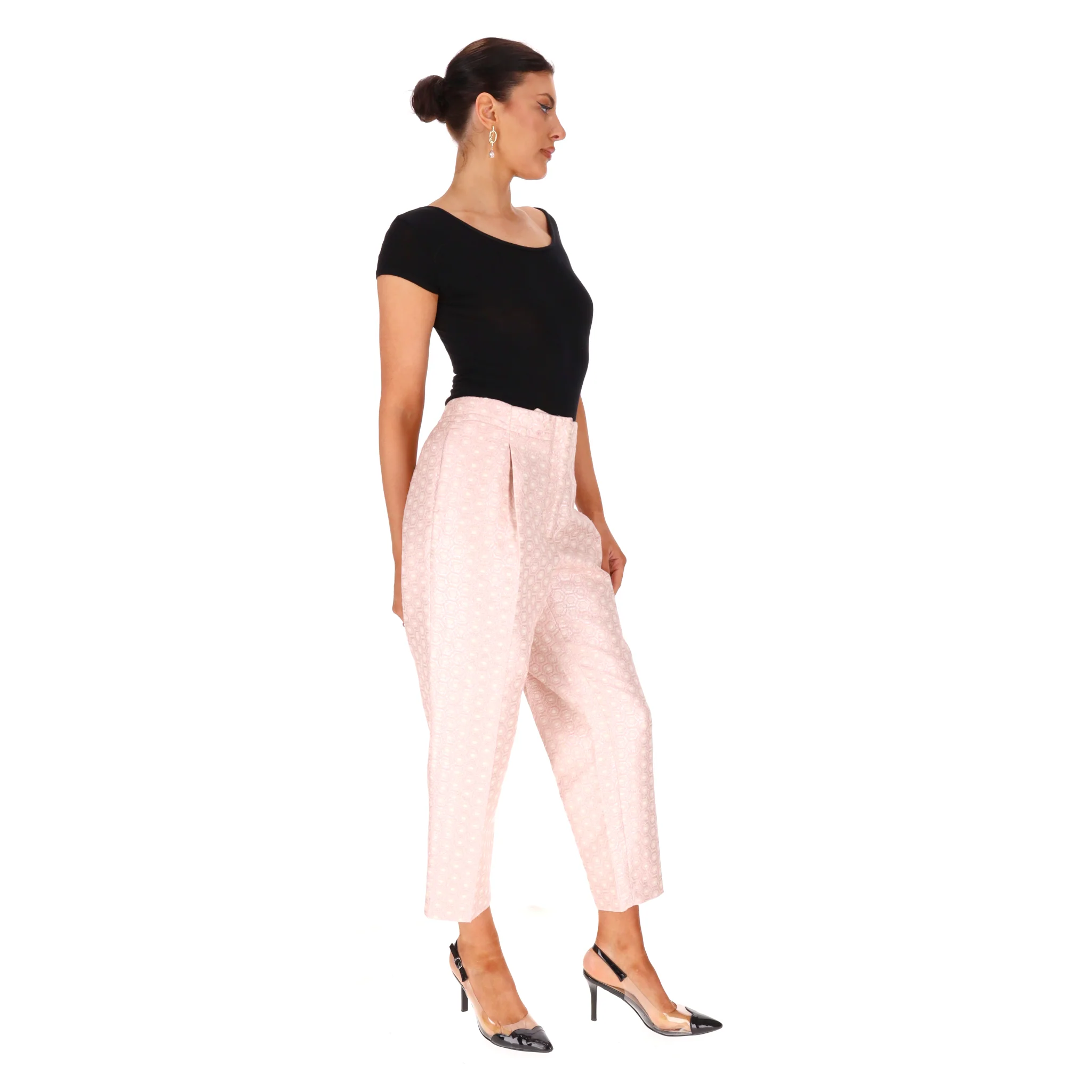 Peserico Printed Jacquard Tailored Cigarette Trousers. Size 48IT - Image 3