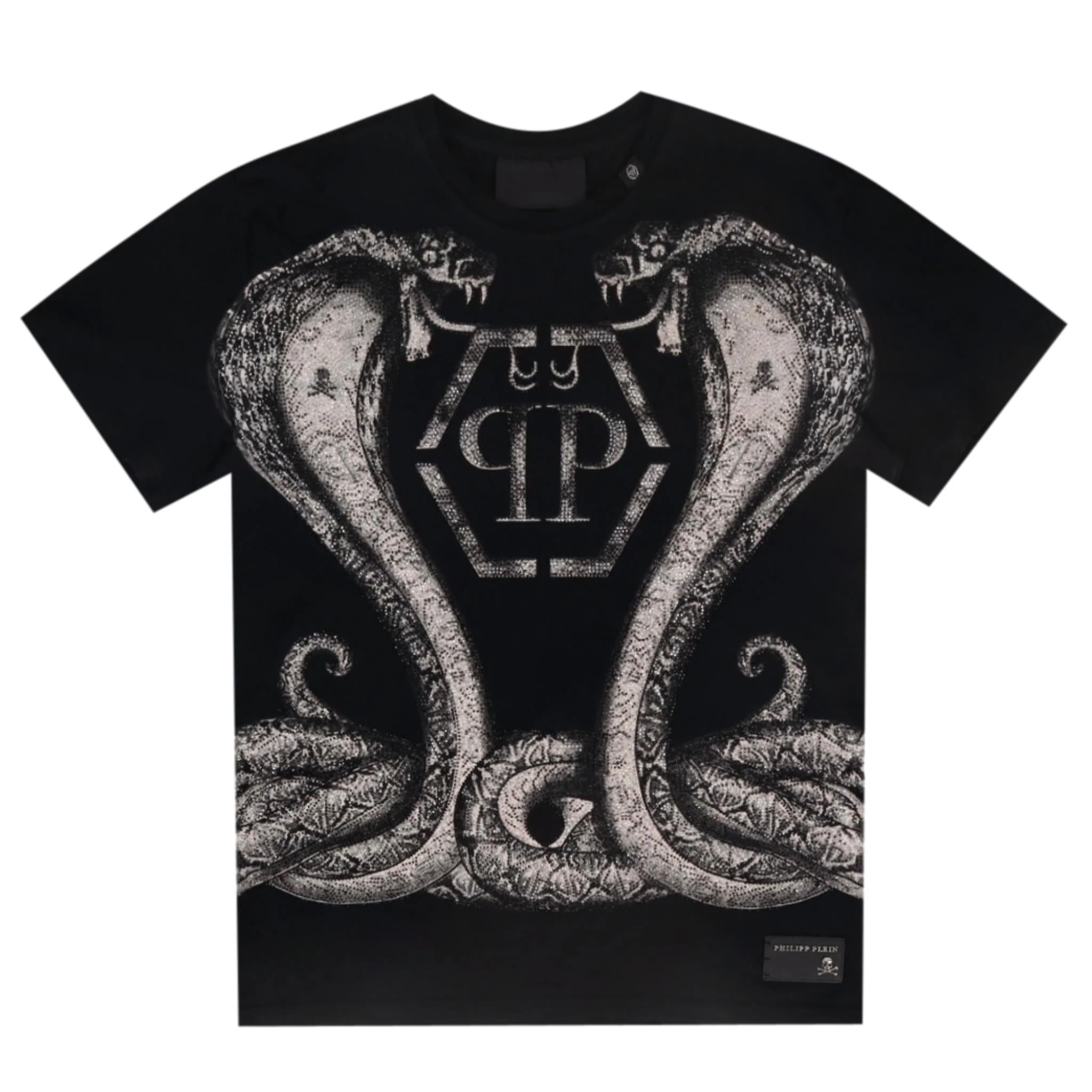 Philipp Gotta Feeling Snake Crystal Embellished Cotton T-Shirt. Size XXL