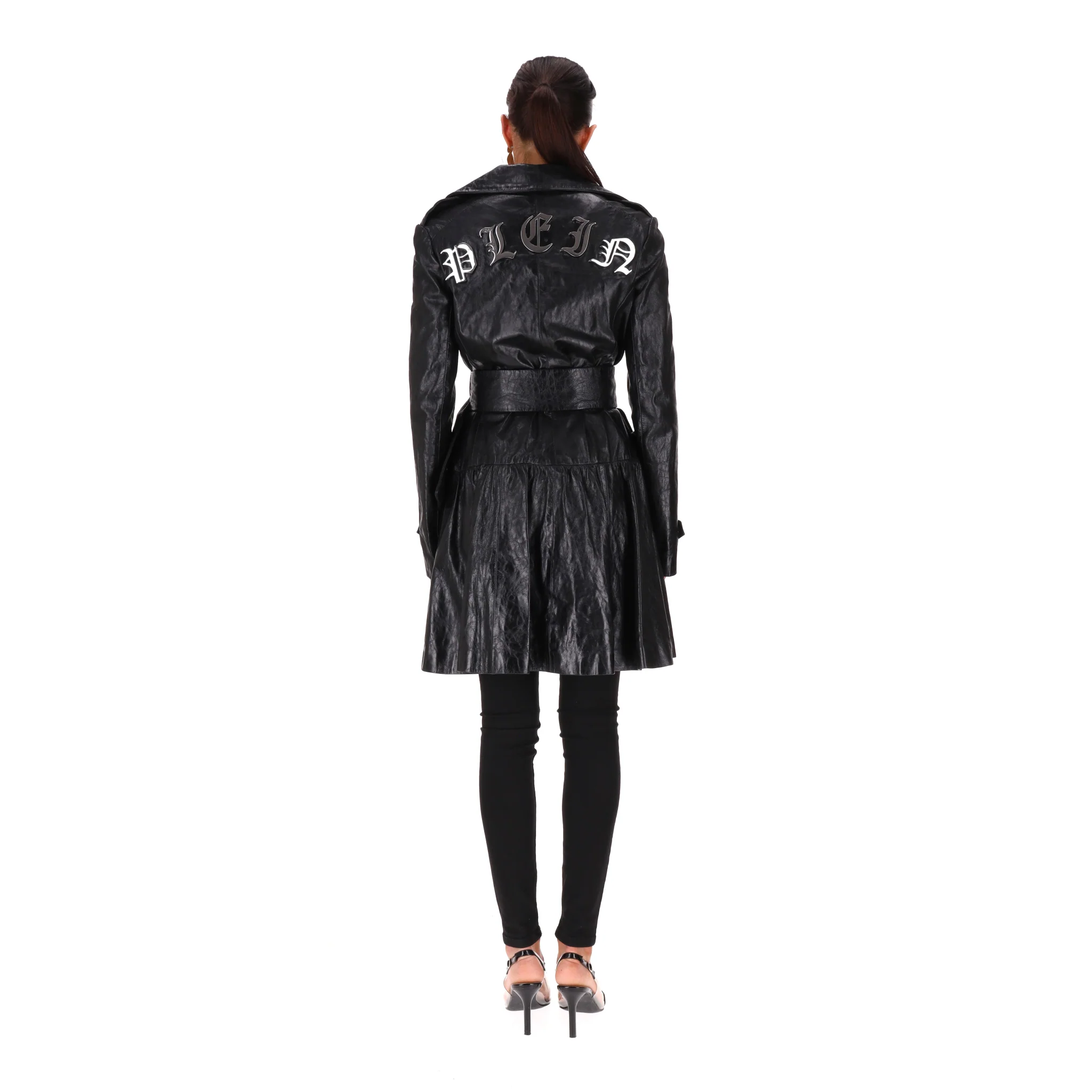 Philipp Plein Ltd Edition Logo Leather Trench Coat. Size S - Image 2