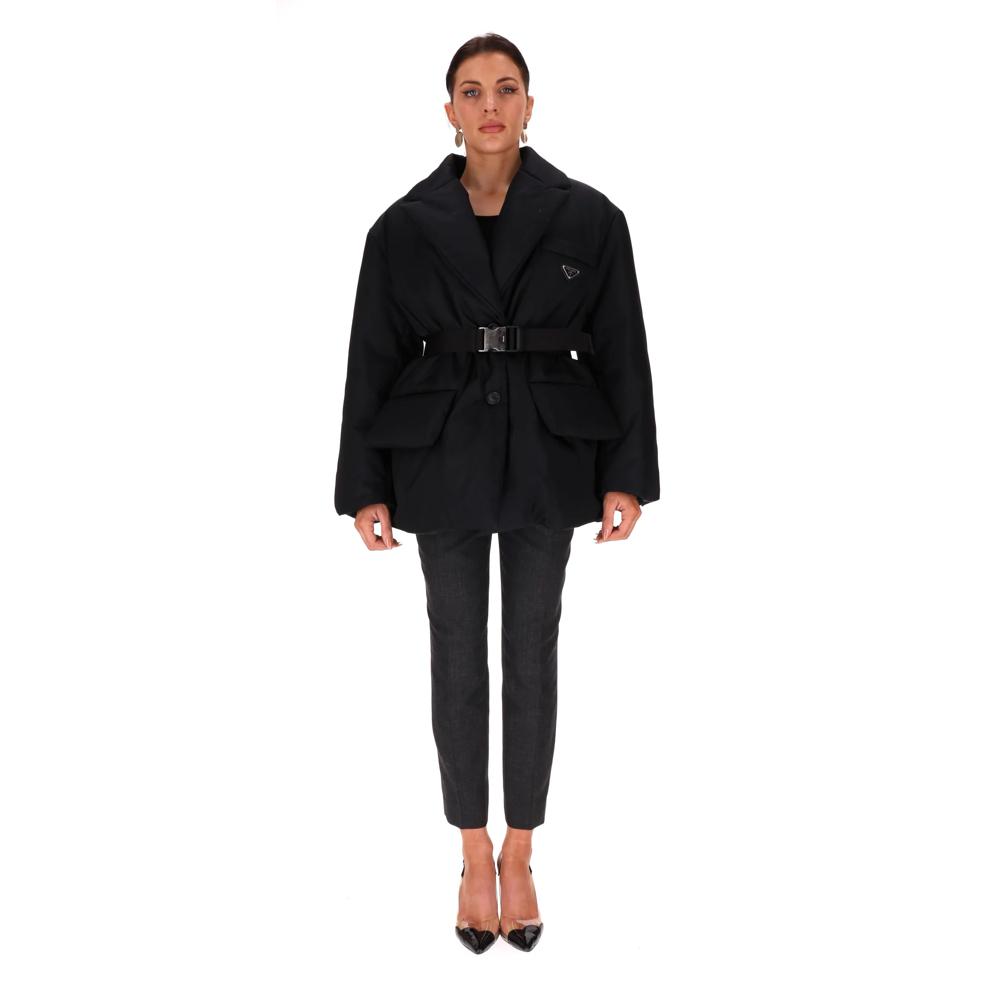 Prada Belted Re-Nylon Padded Down Jacket. Size 40IT - Image 2