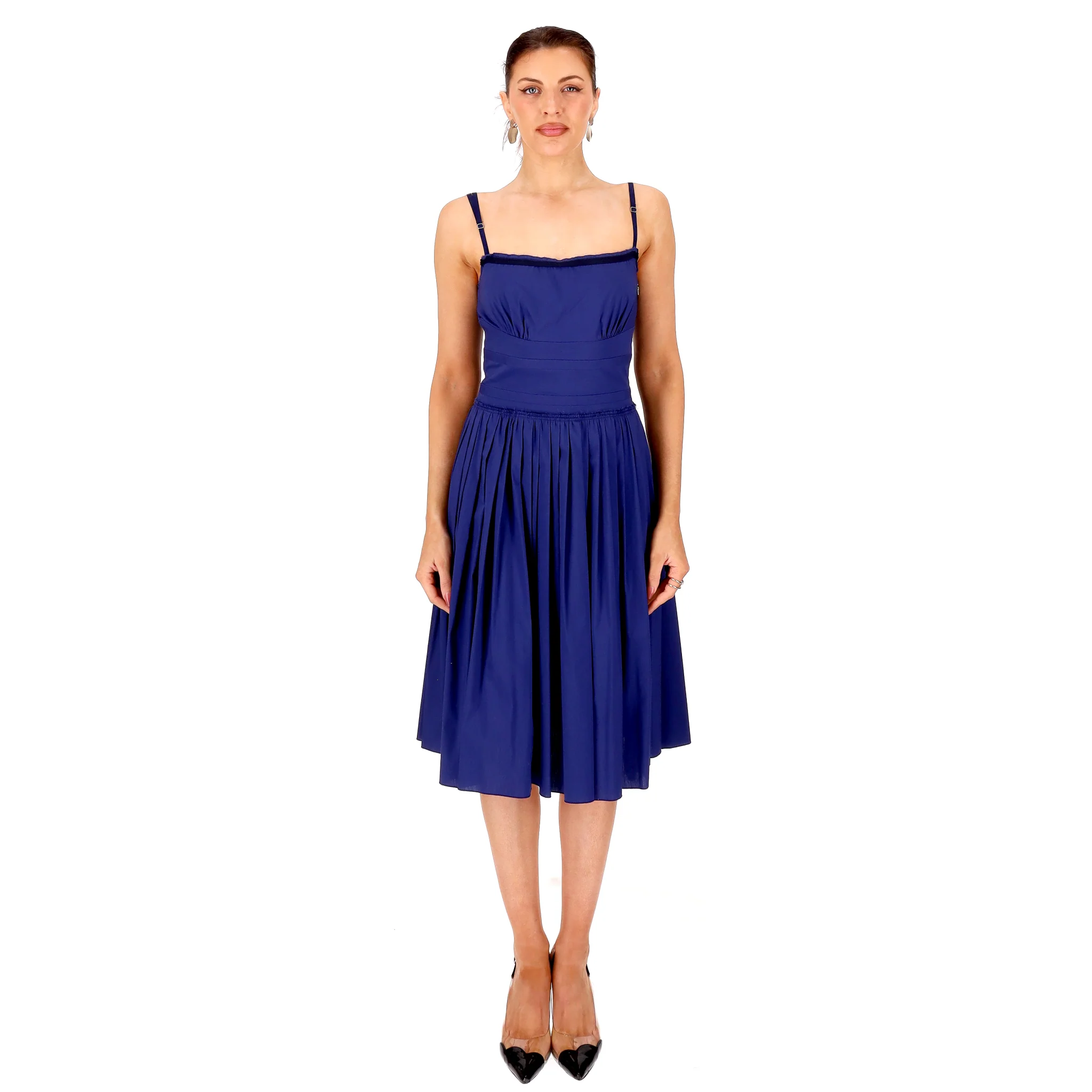 Prada Fit And Flare Pleated Midi Dress. Size 40IT - Image 2
