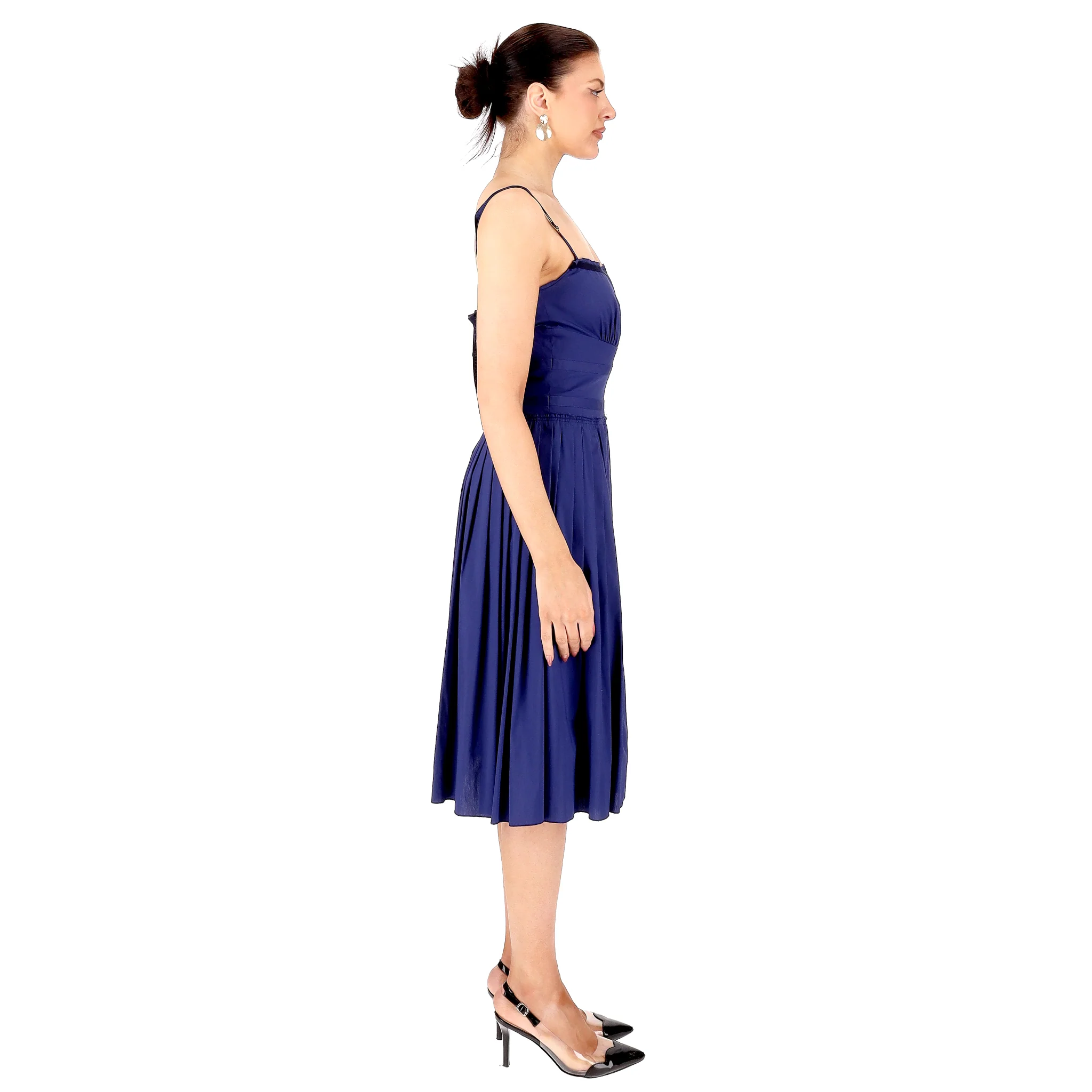 Prada Fit And Flare Pleated Midi Dress. Size 40IT - Image 3
