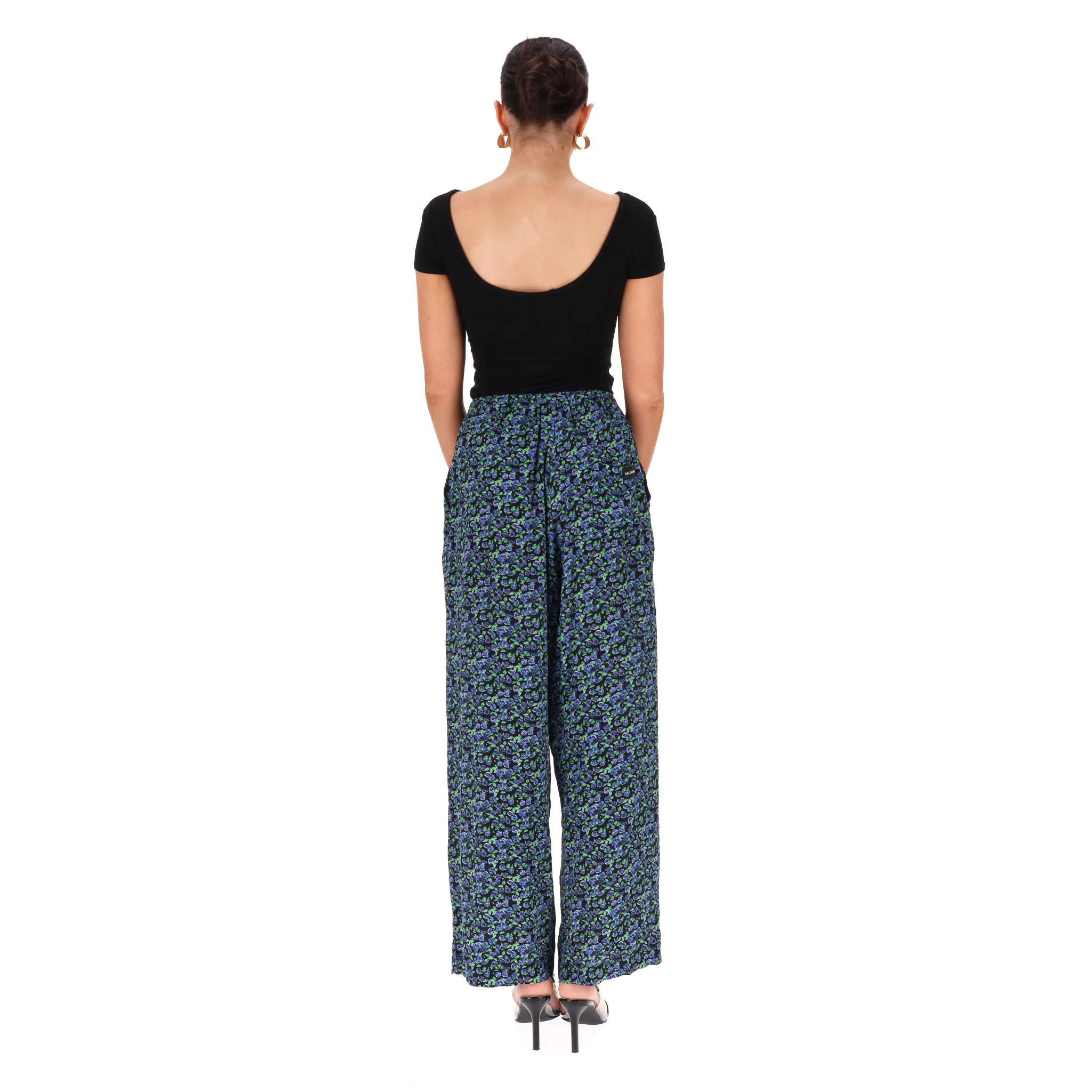 Balenciaga Floral Print Silk Wide-Leg Trousers. Size 36FR - Image 4