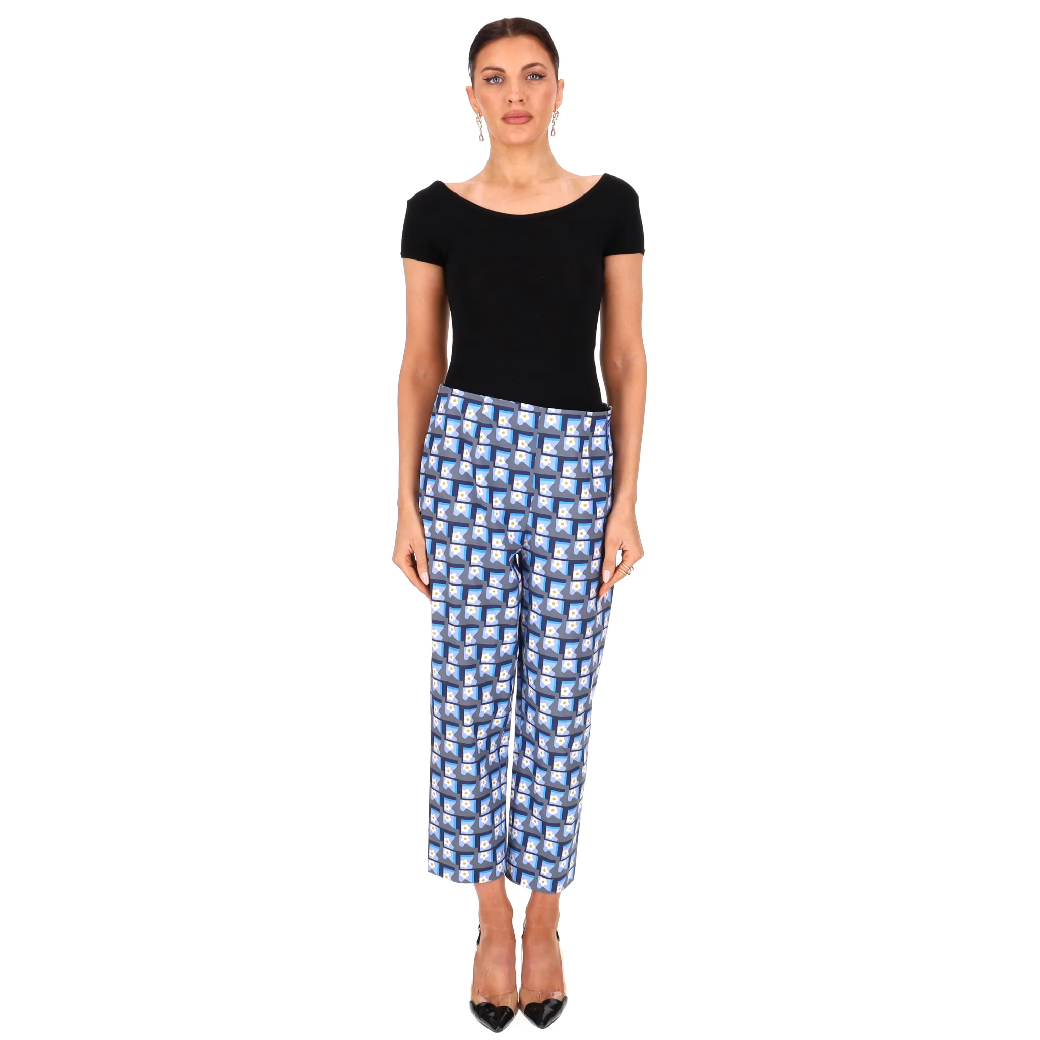 Prada Geometric Floral Print Straight Trousers. Size 44IT - Image 2