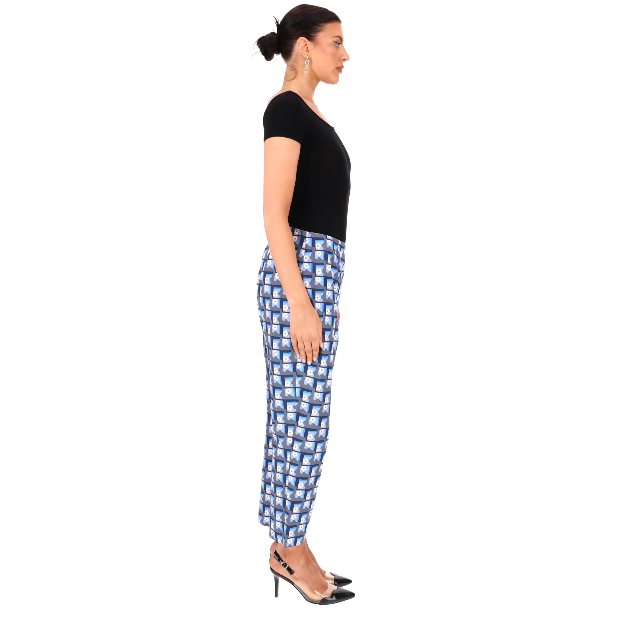 Prada Geometric Floral Print Straight Trousers. Size 44IT - Image 3