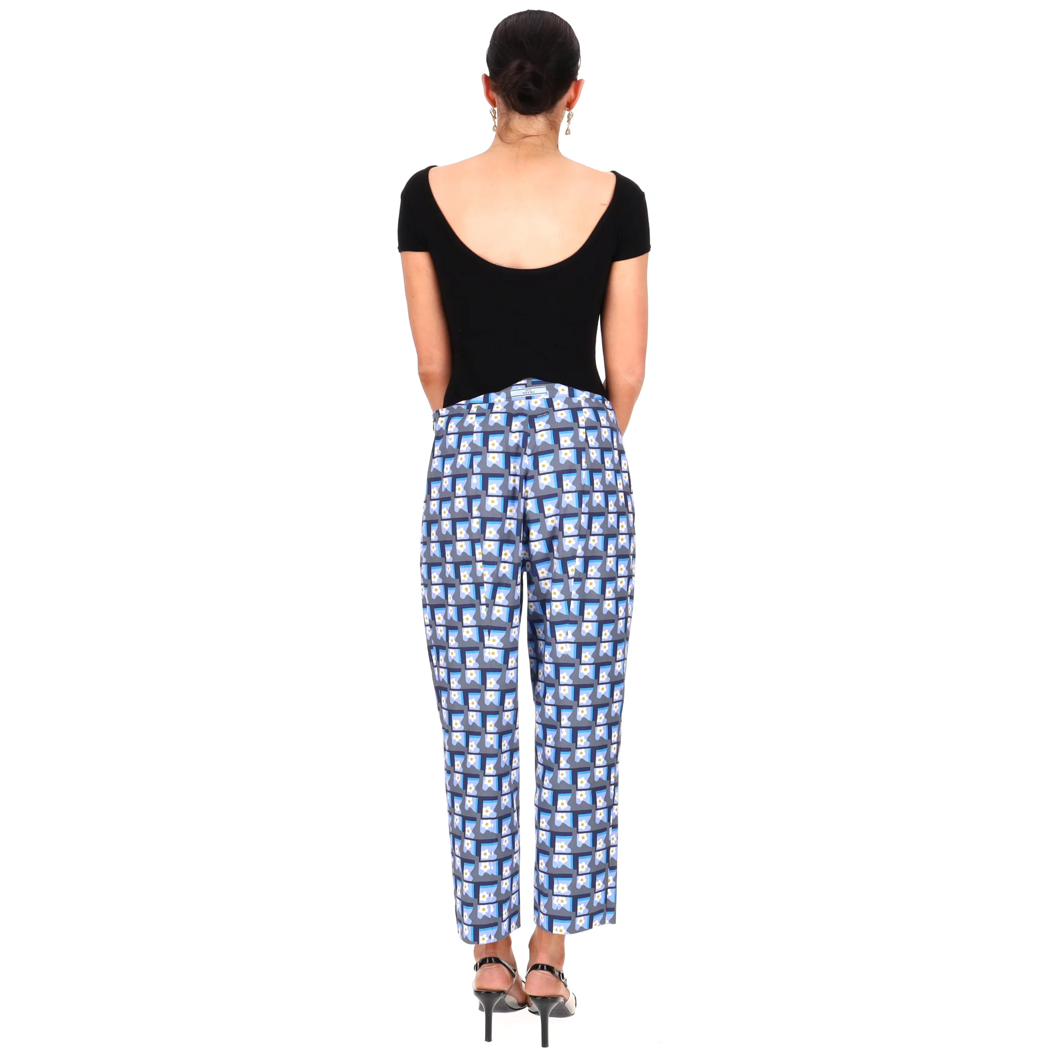 Prada Geometric Floral Print Straight Trousers. Size 44IT - Image 4