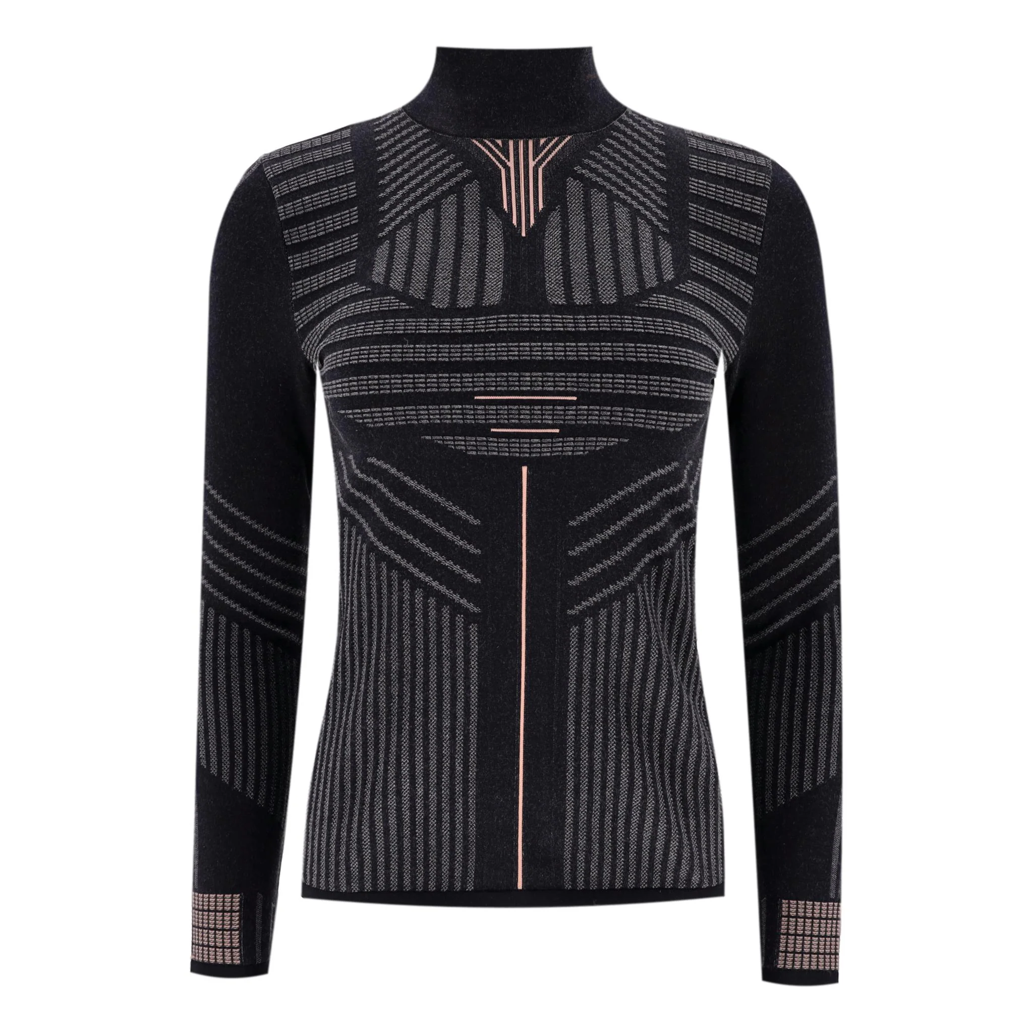 Prada Geometric-Pattern Turtleneck Fitted Top. Size 40IT