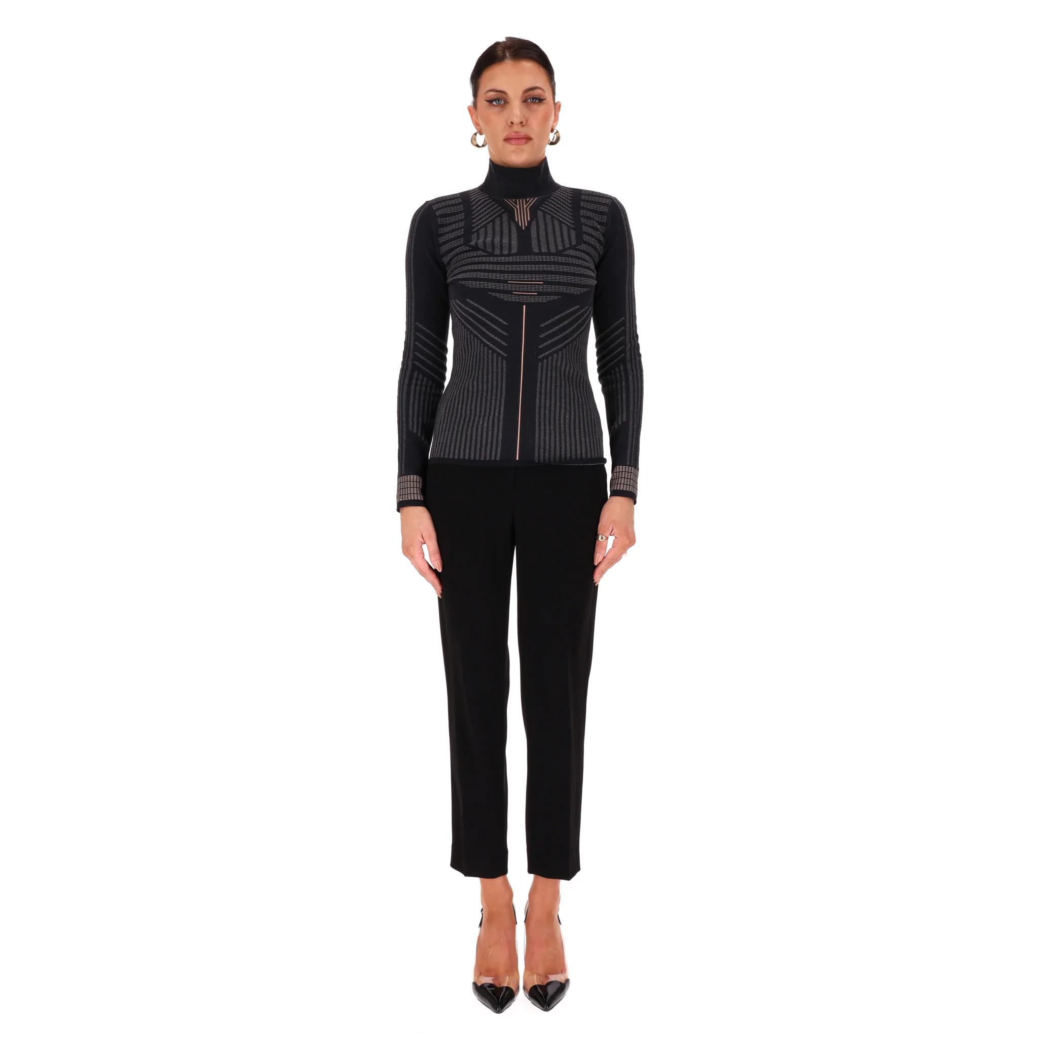 Prada Geometric-Pattern Turtleneck Fitted Top. Size 40IT - Image 2