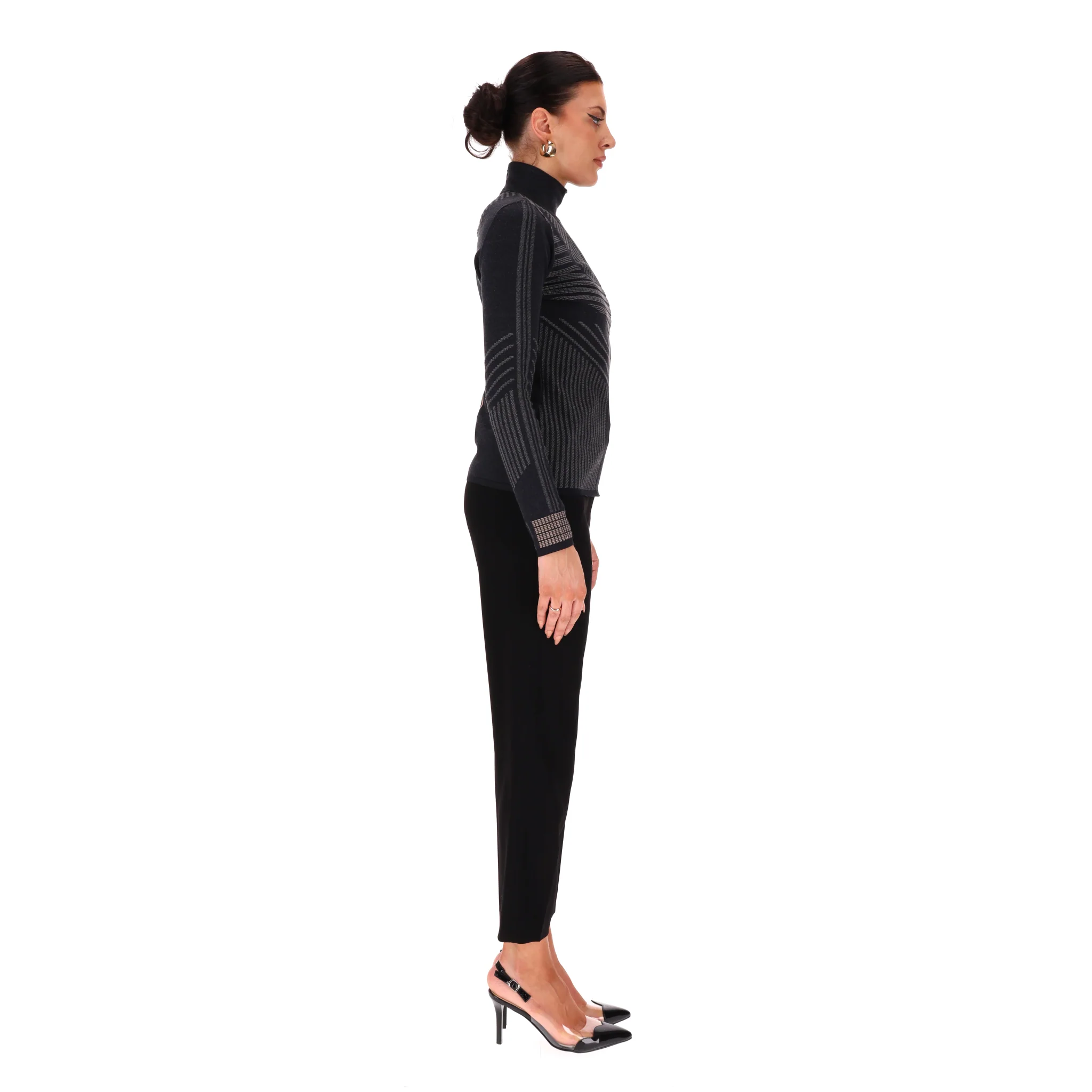 Prada Geometric-Pattern Turtleneck Fitted Top. Size 40IT - Image 3
