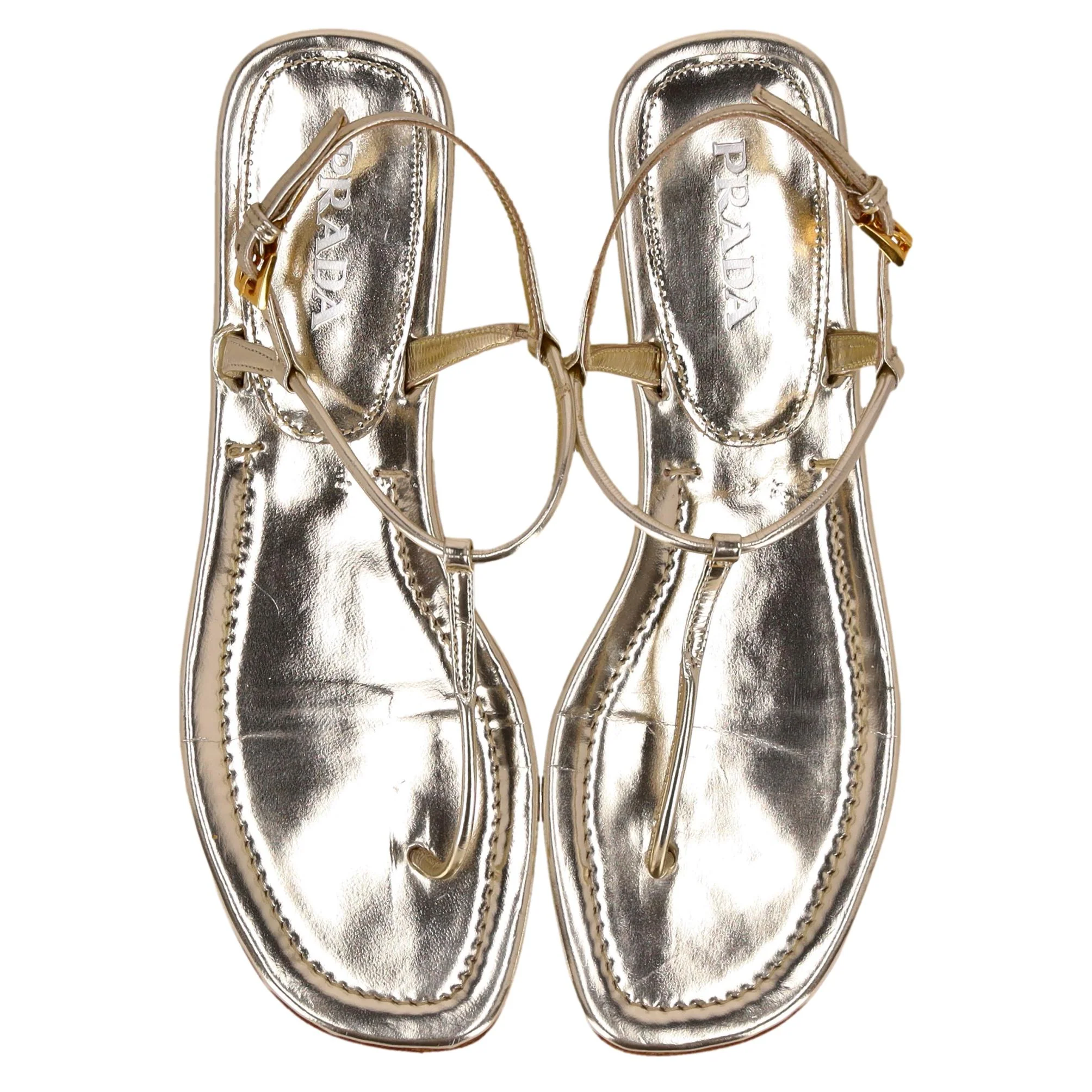 Prada Metallic Leather Thong Sandals. Size 38