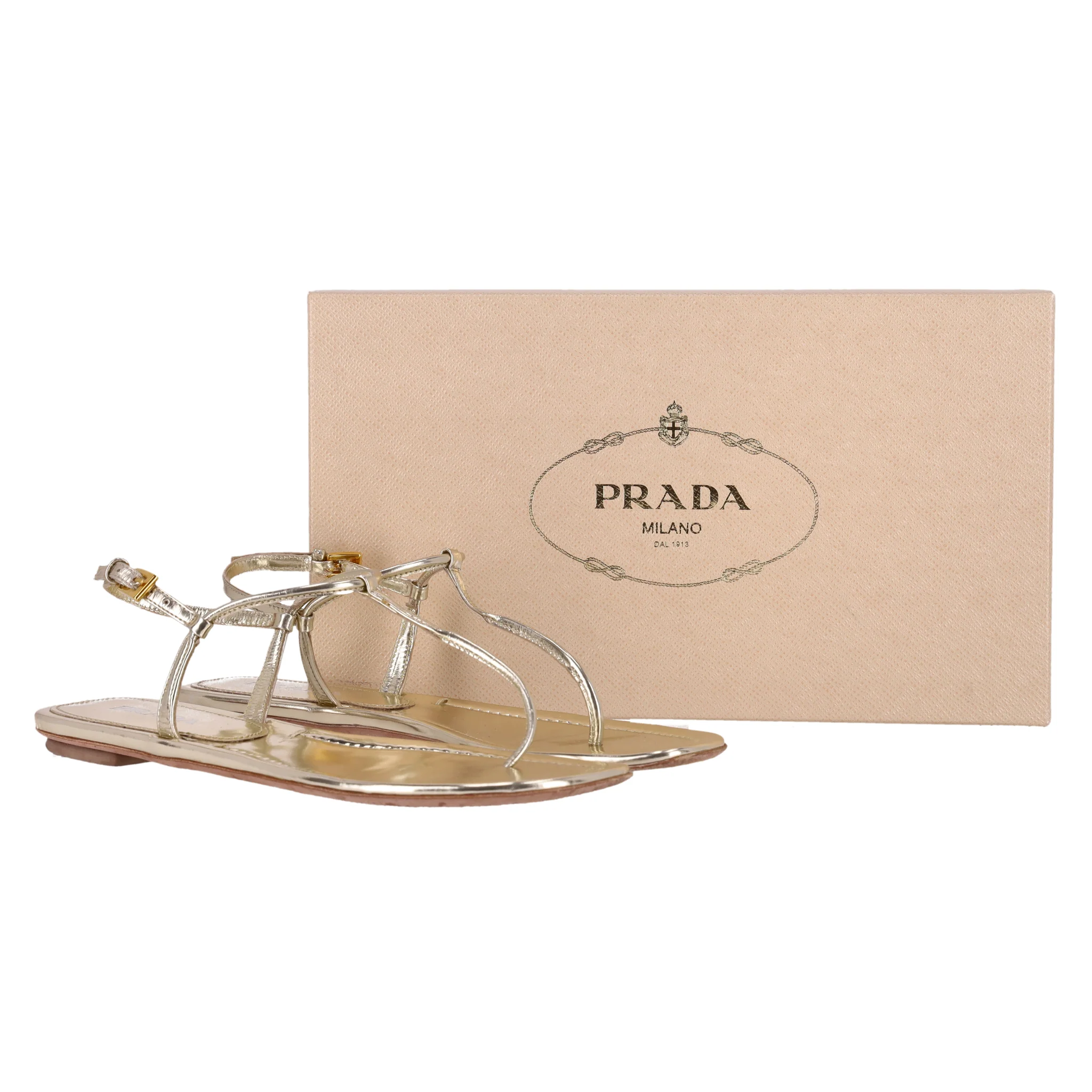 Prada Metallic Leather Thong Sandals. Size 38 - Image 2