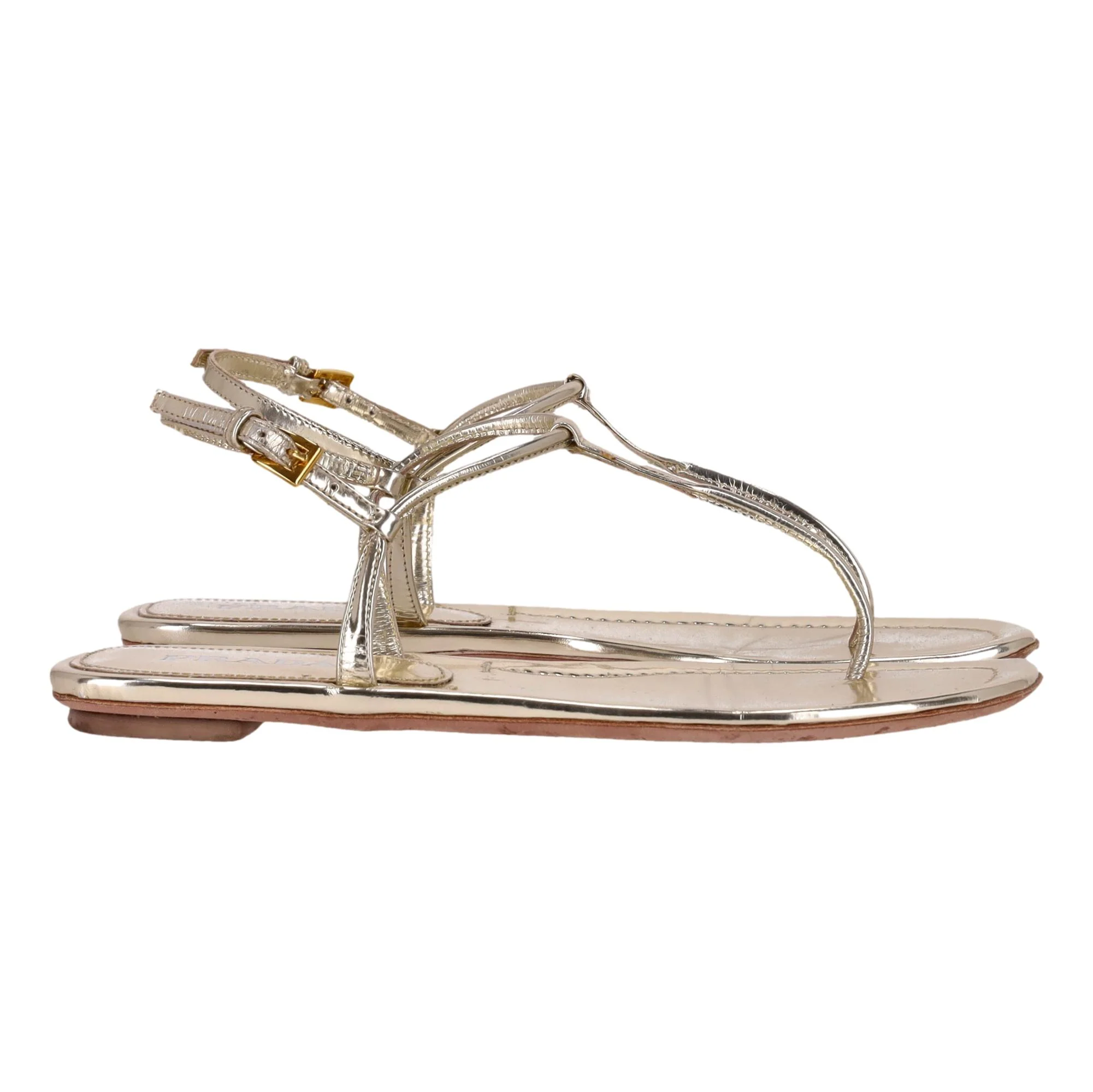 Prada Metallic Leather Thong Sandals. Size 38 - Image 5