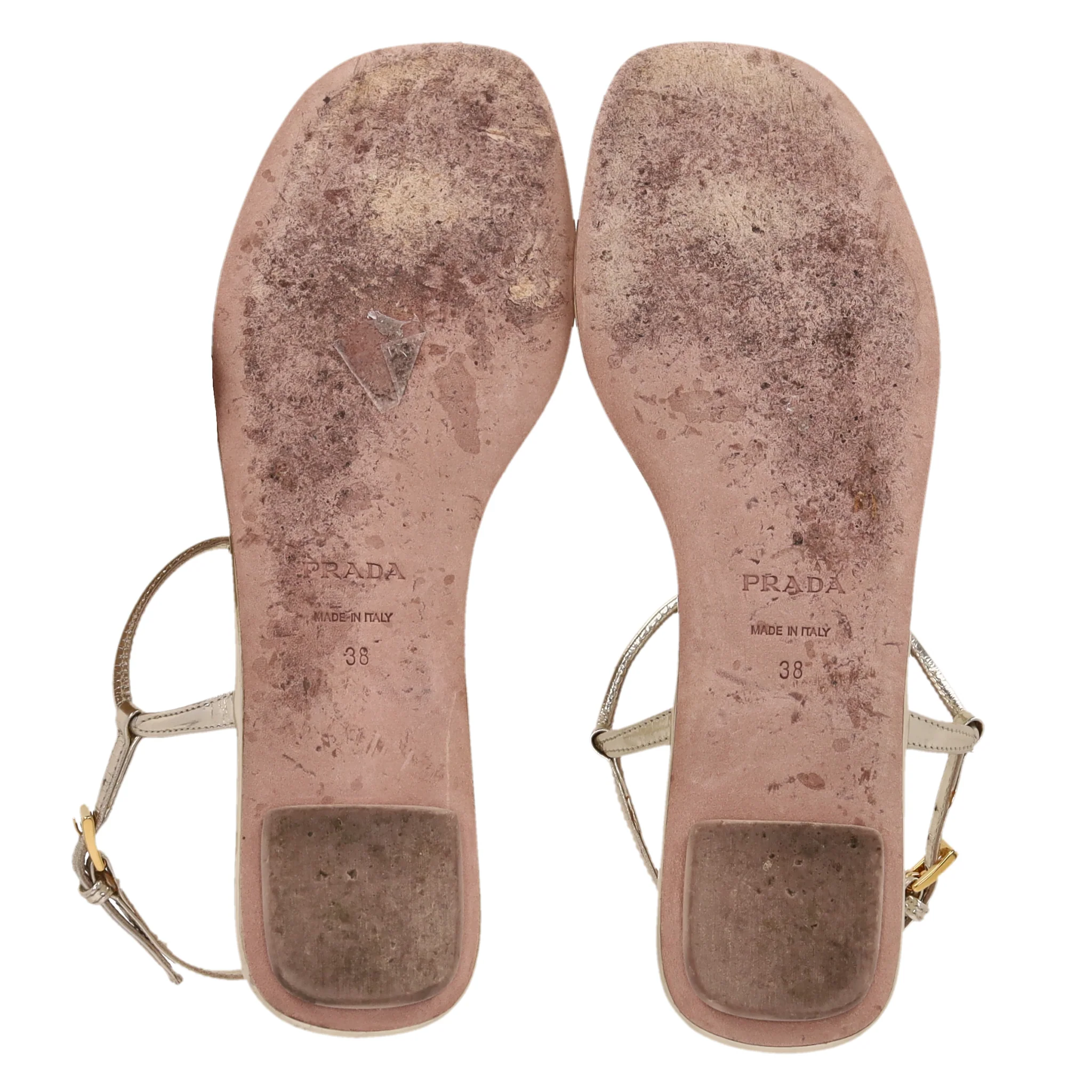 Prada Metallic Leather Thong Sandals. Size 38 - Image 6