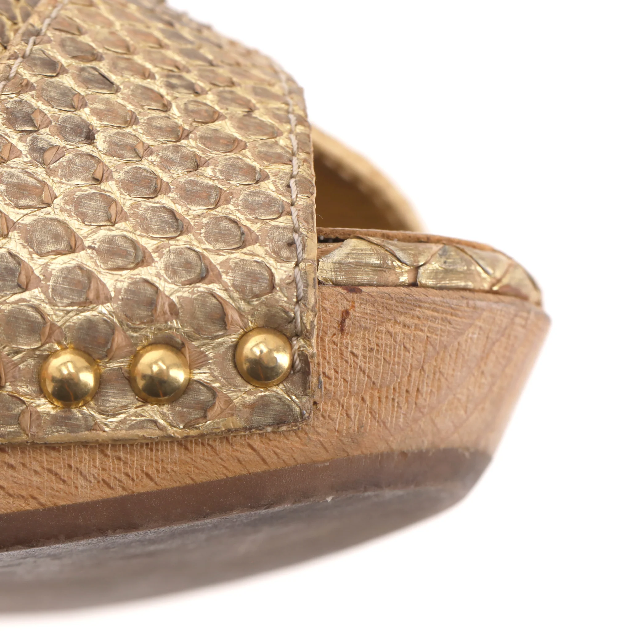 Prada Python Skin Studded Wooden Heel Clog Sandals. Size 37 - Image 10